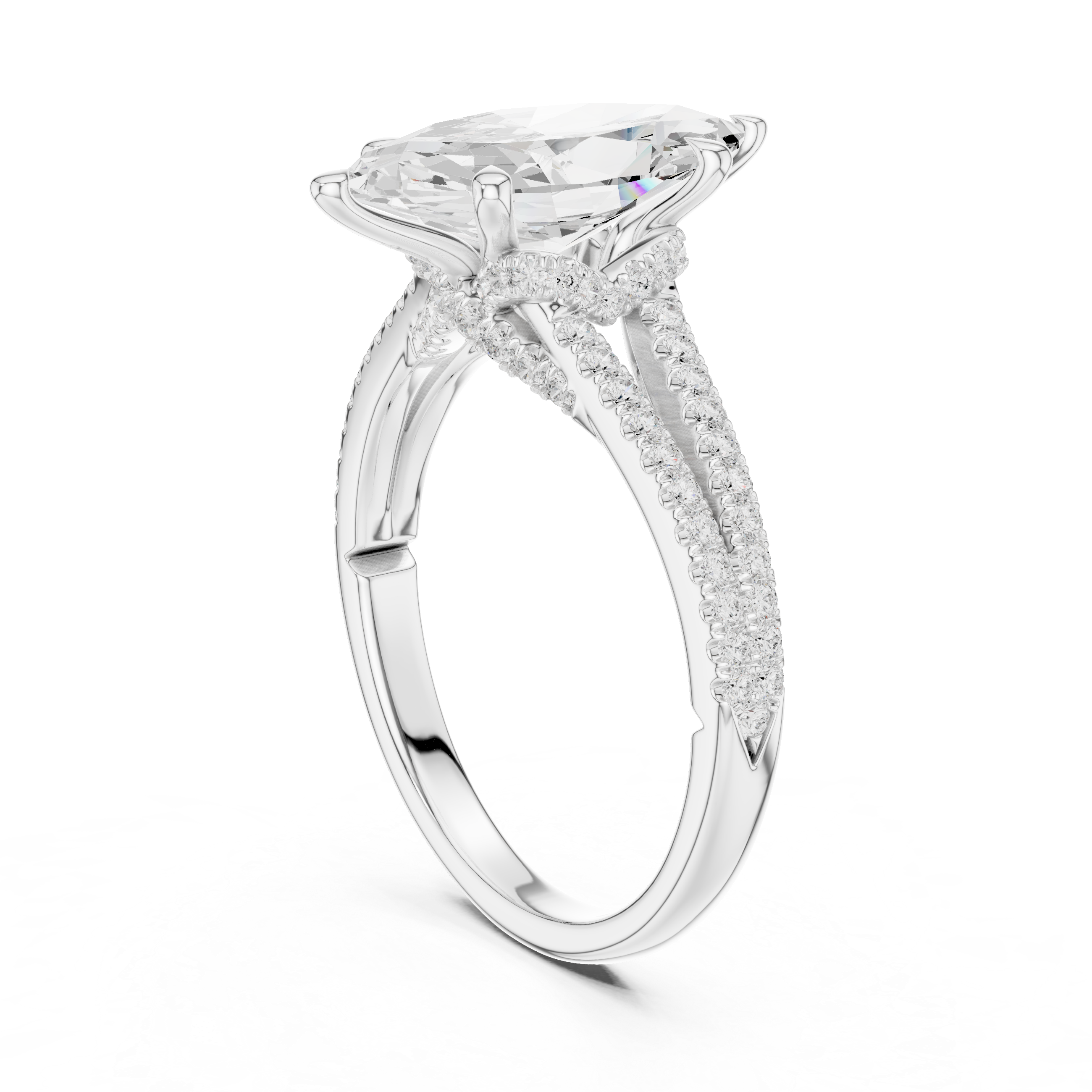 Marquise Cut Split Shank Pavé Engagement Ring with Twisted Diamond Gallery