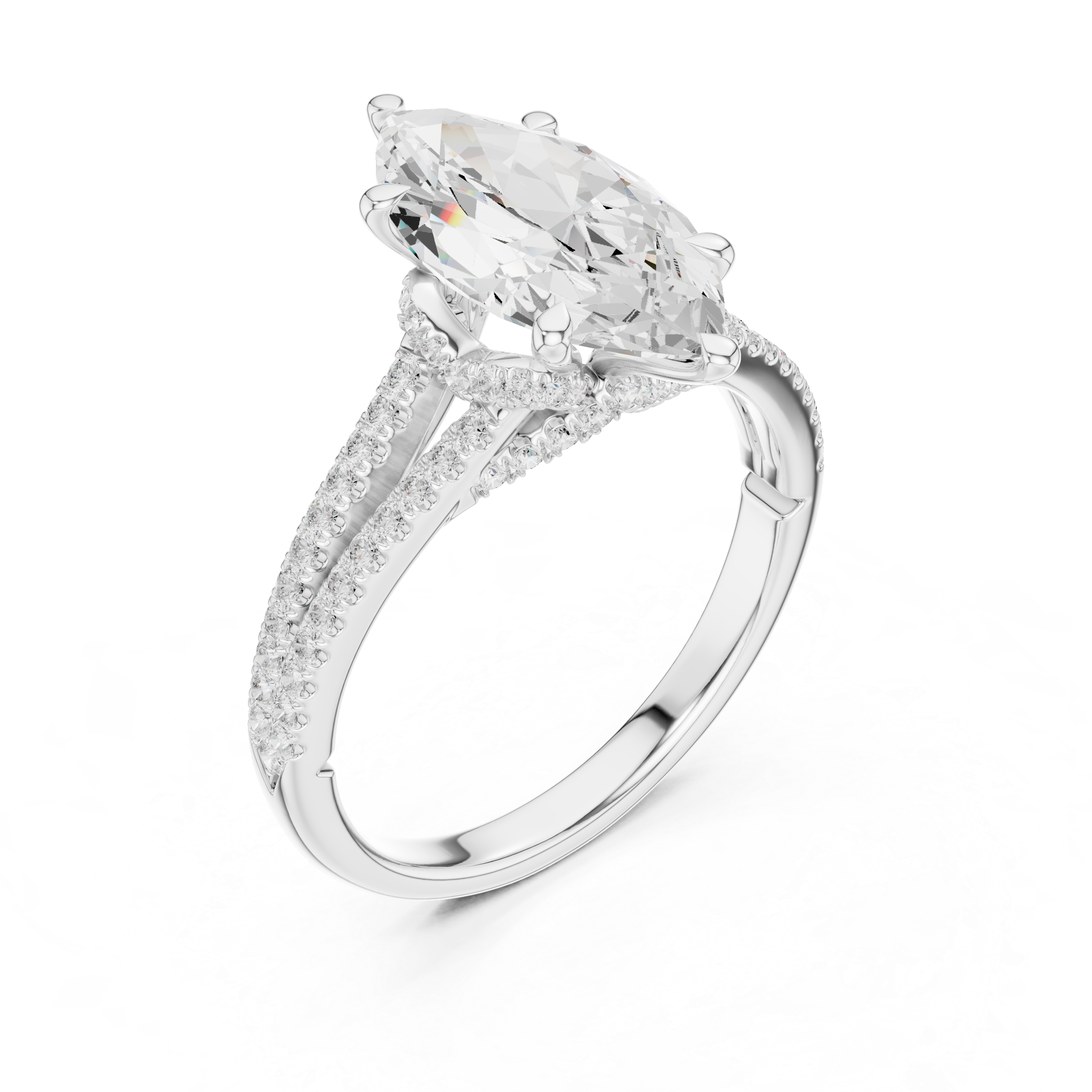 Marquise Cut Split Shank Pavé Engagement Ring with Twisted Diamond Gallery