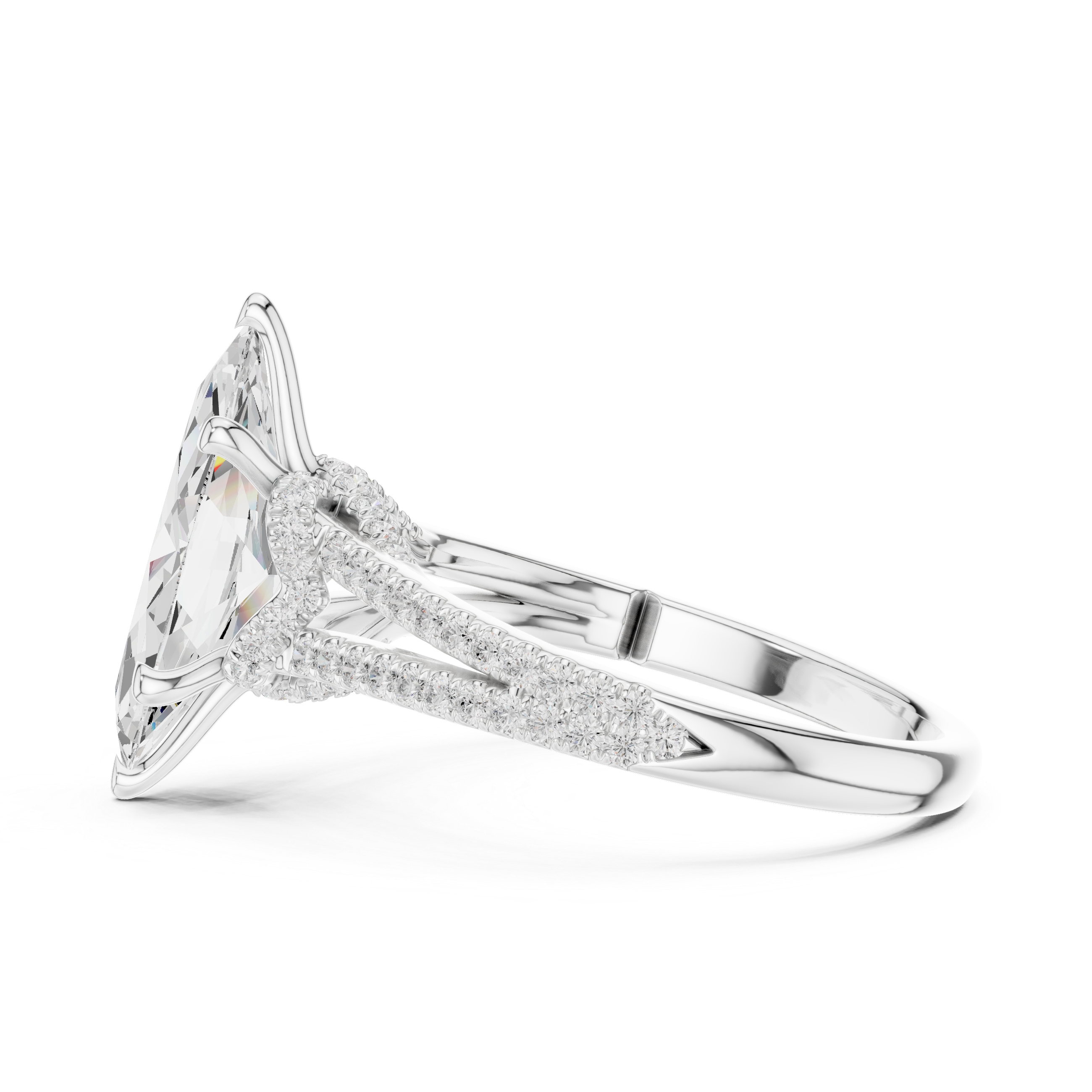 Marquise Cut Split Shank Pavé Engagement Ring with Twisted Diamond Gallery