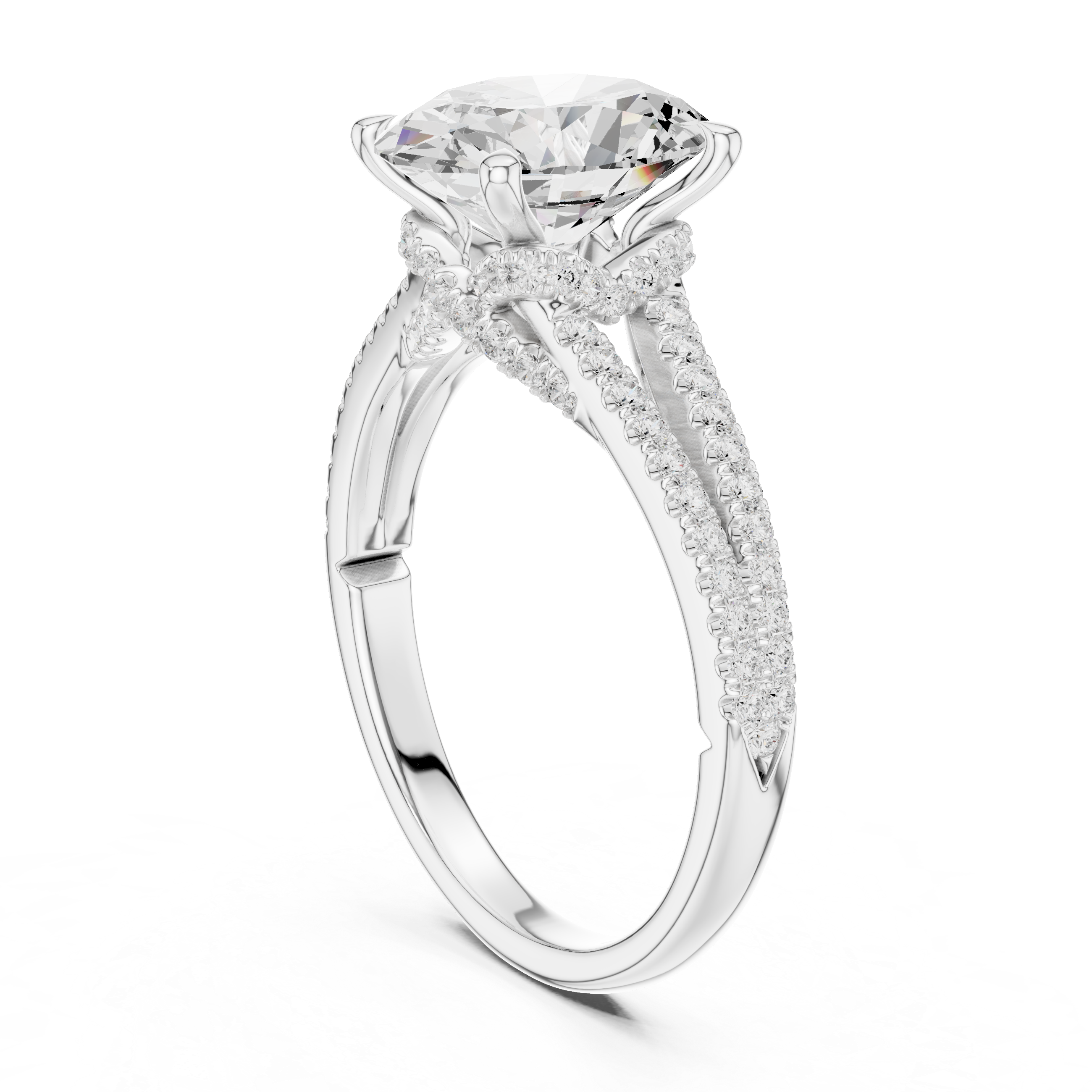 Oval Cut Split Shank Pavé Engagement Ring with Twisted Diamond Gallery