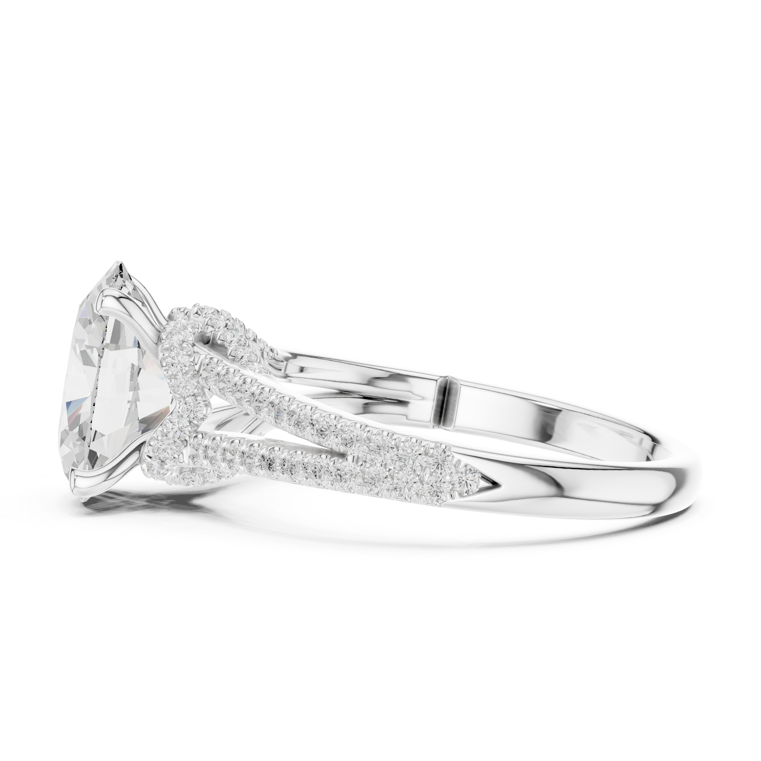 Oval Cut Split Shank Pavé Engagement Ring with Twisted Diamond Gallery