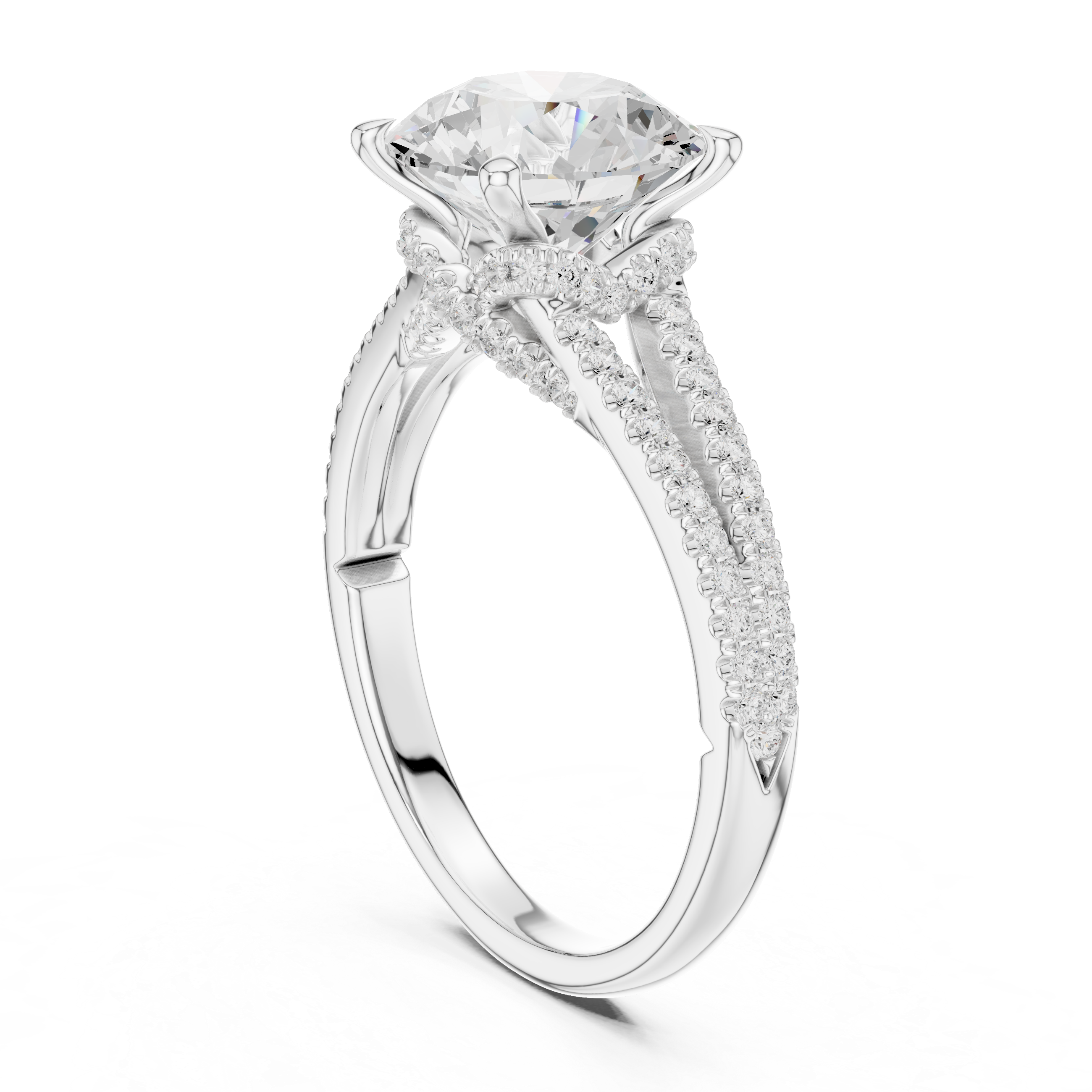 Round Cut Split Shank Pavé Engagement Ring with Twisted Diamond Gallery