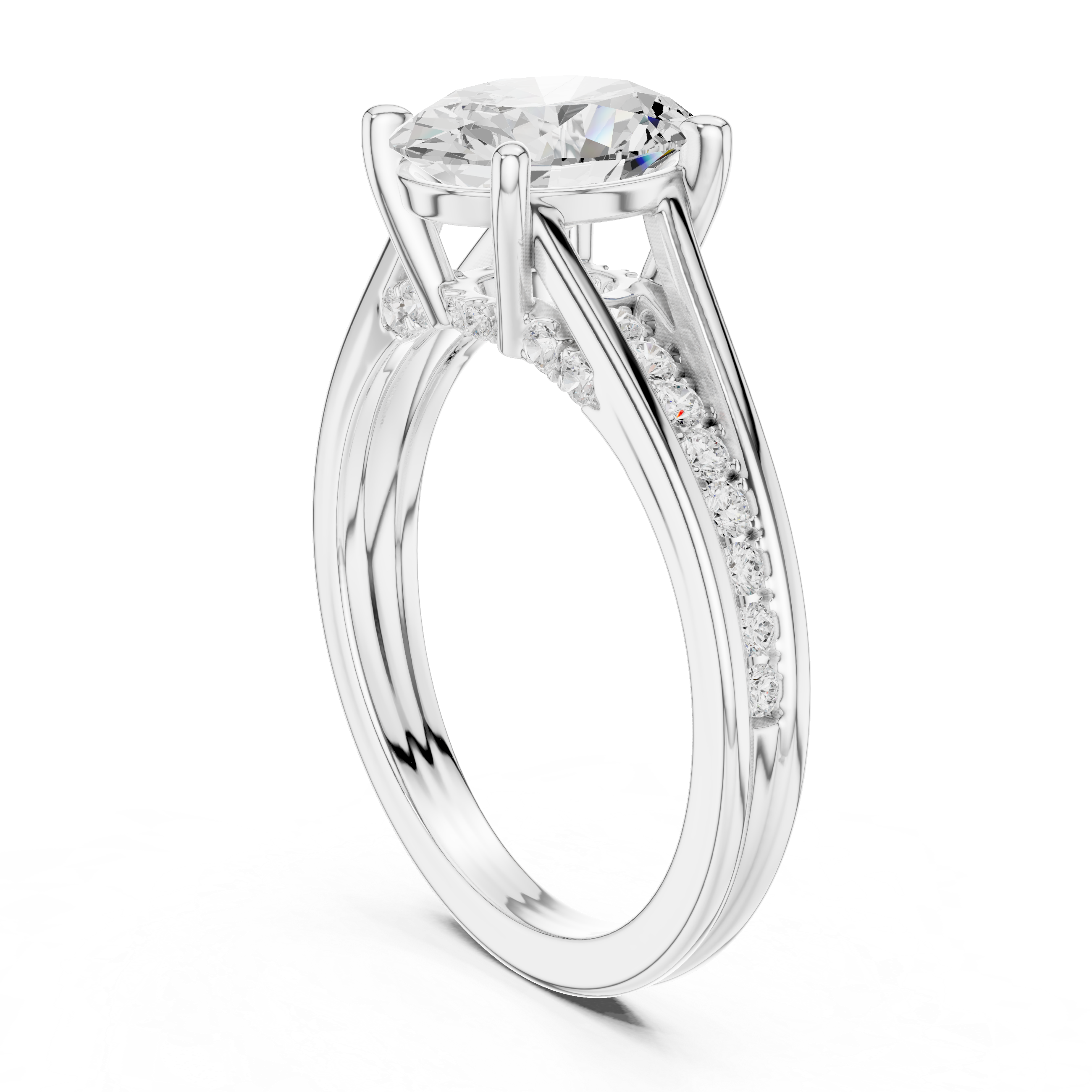 Oval Cut Solitaire Engagement Ring with Hidden Pavé Split Shank