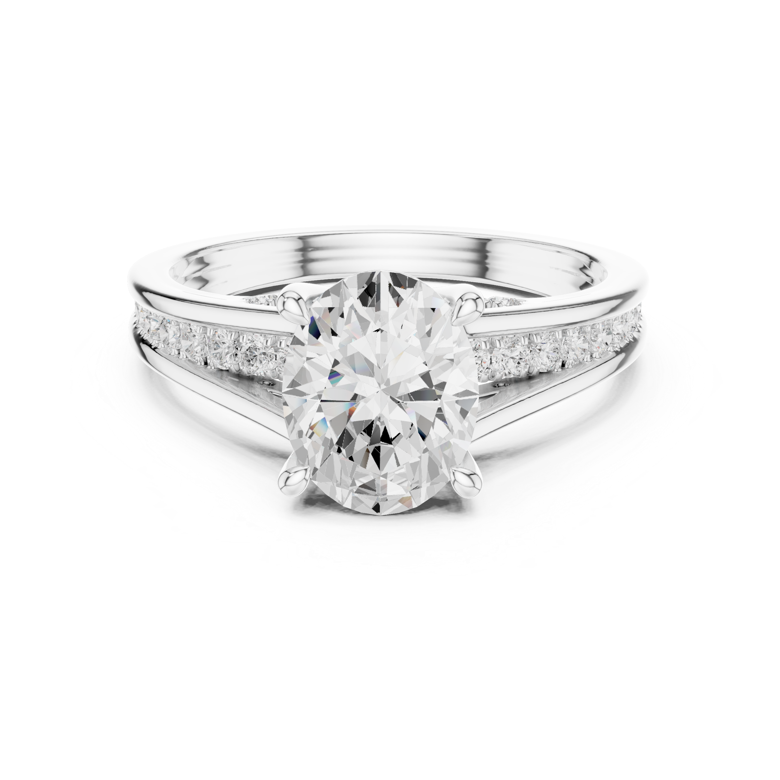 Oval Cut Solitaire Engagement Ring with Hidden Pavé Split Shank