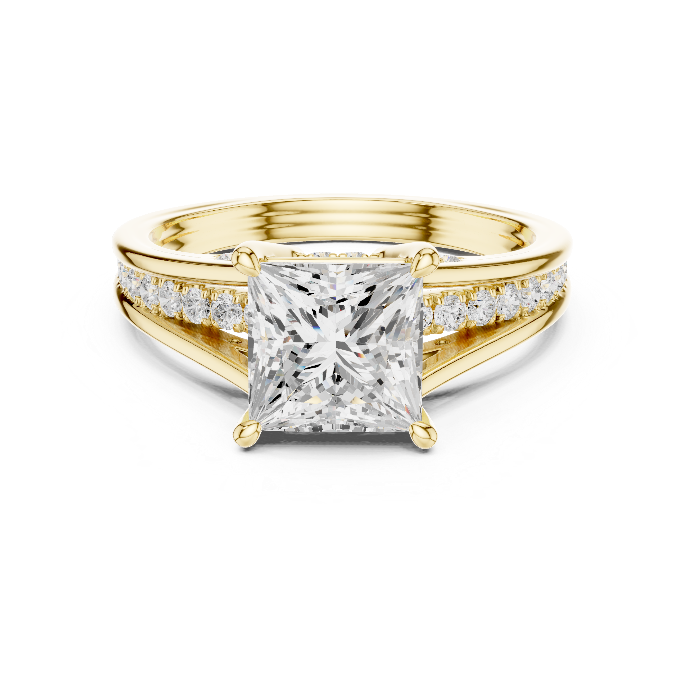 Princess Cut Solitaire Engagement Ring with Hidden Pavé Split Shank