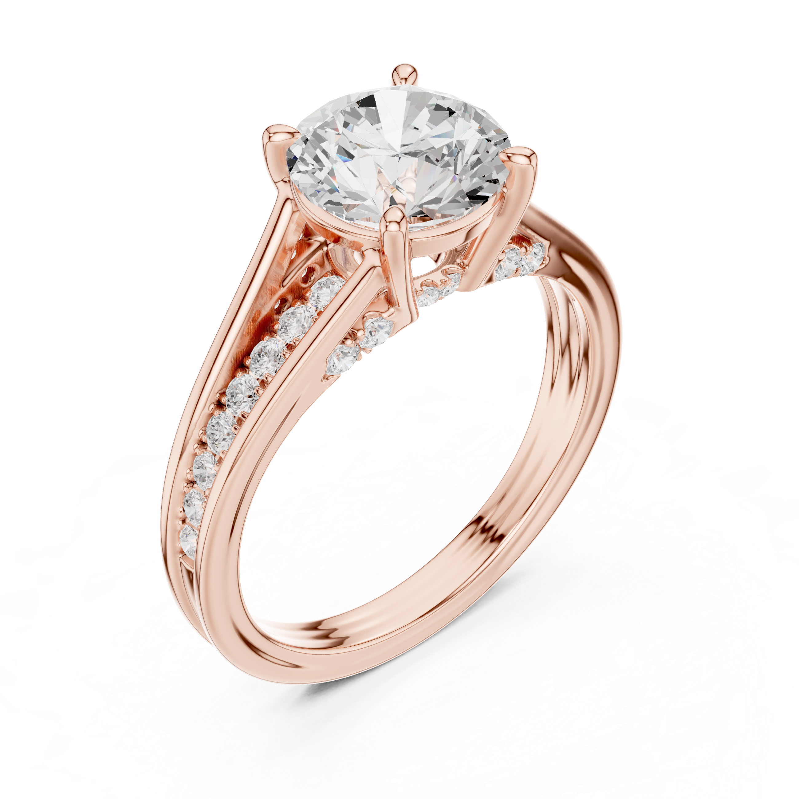 Round Brilliant Solitaire Engagement Ring with Hidden Pavé Split Shank