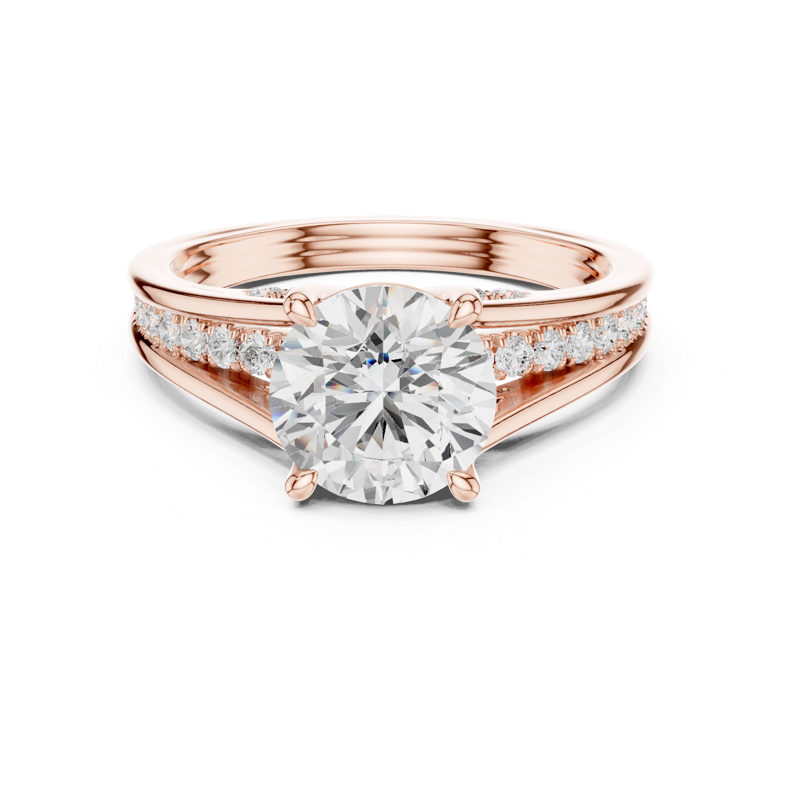 Round Brilliant Solitaire Engagement Ring with Hidden Pavé Split Shank