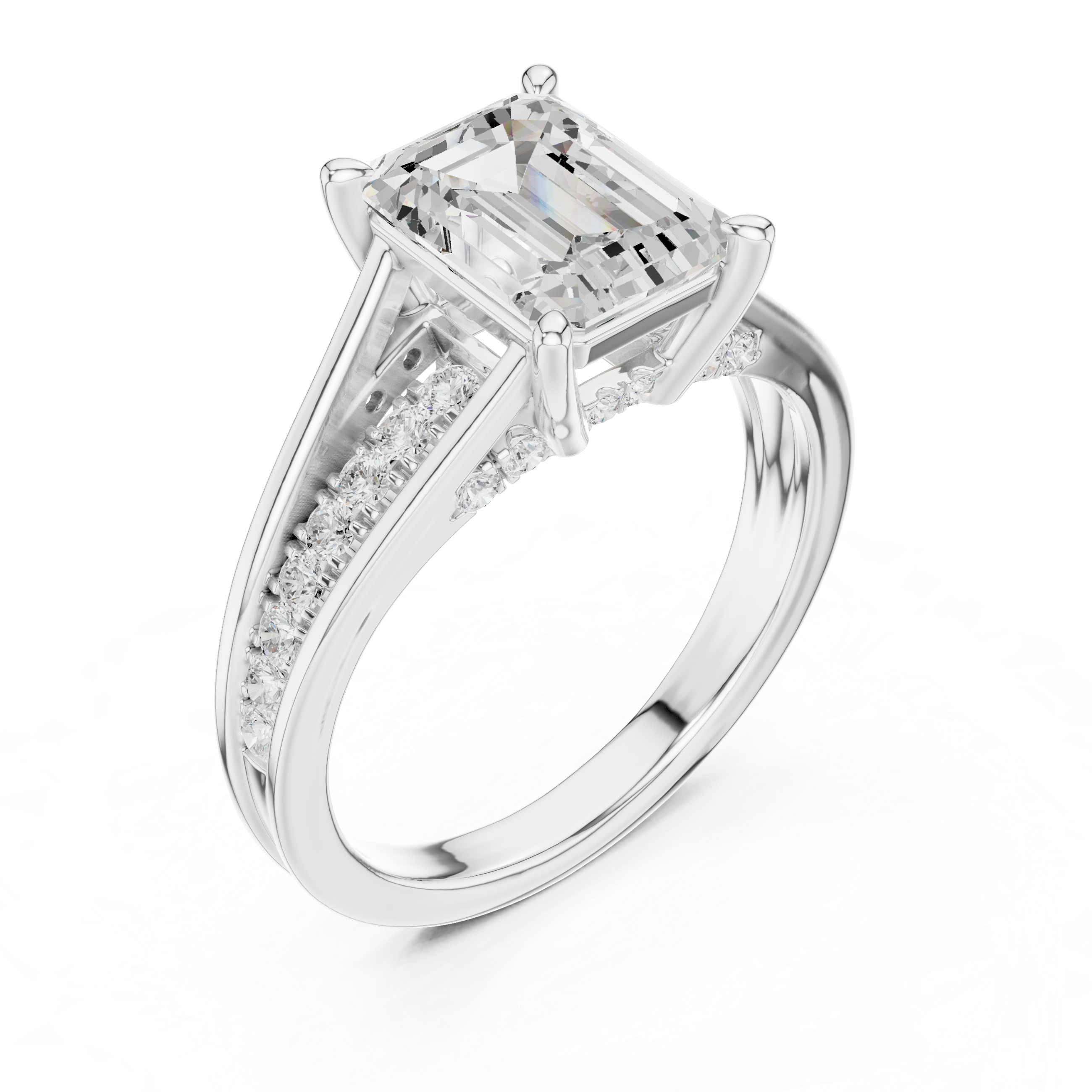 Emerald-Cut Split-Shank Engagement Ring with Pavé Accent Setting