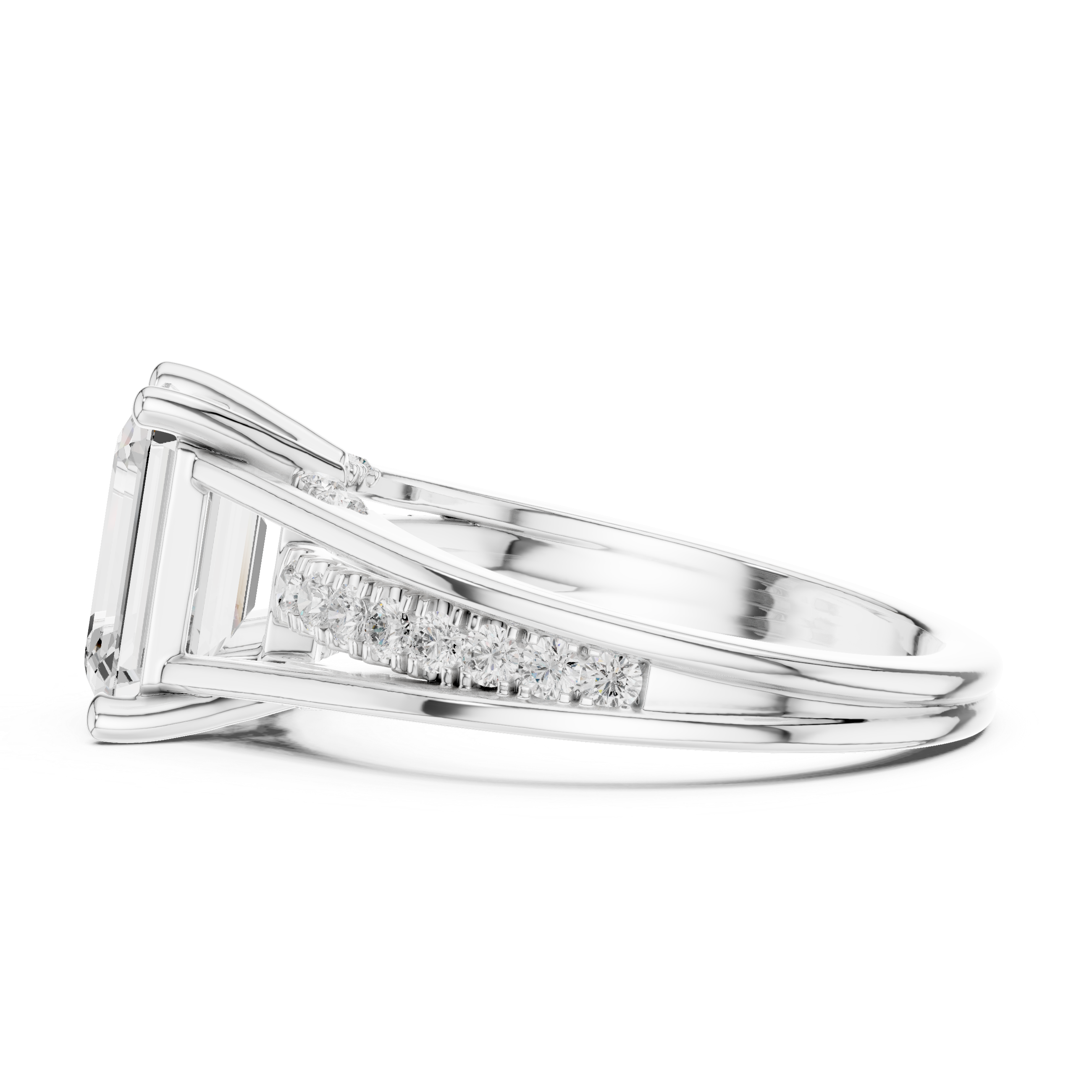 Emerald-Cut Split-Shank Engagement Ring with Pavé Accent Setting