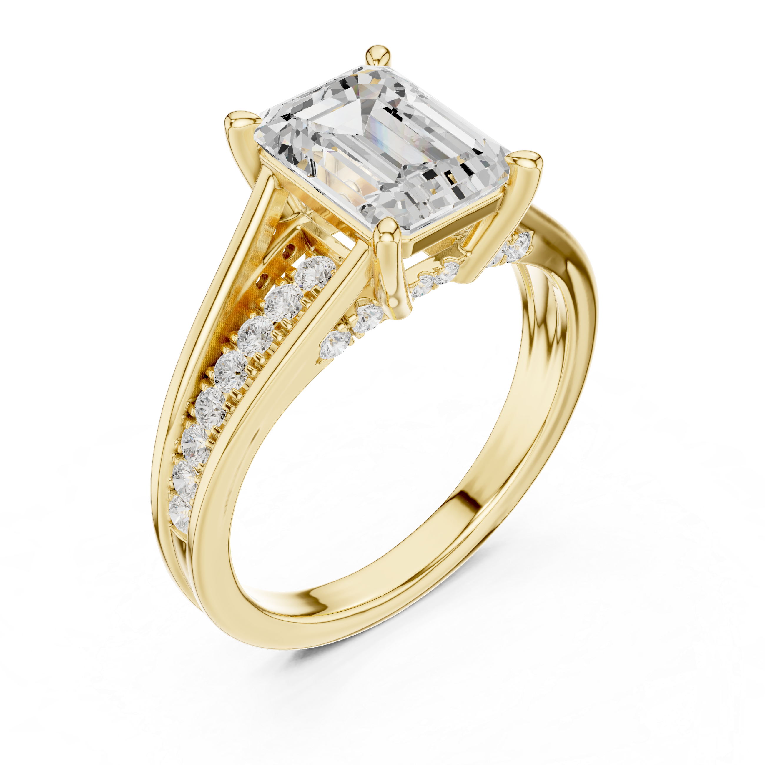 Emerald-Cut Split-Shank Engagement Ring with Pavé Accent Setting