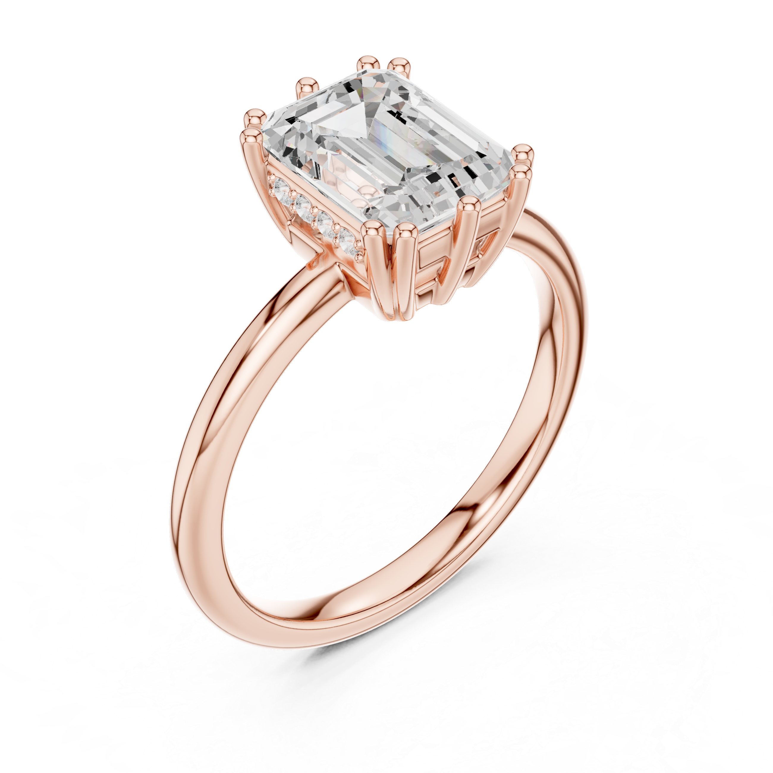 Emerald Cut Solitaire Engagement Ring with Hidden Diamond Gallery Accent