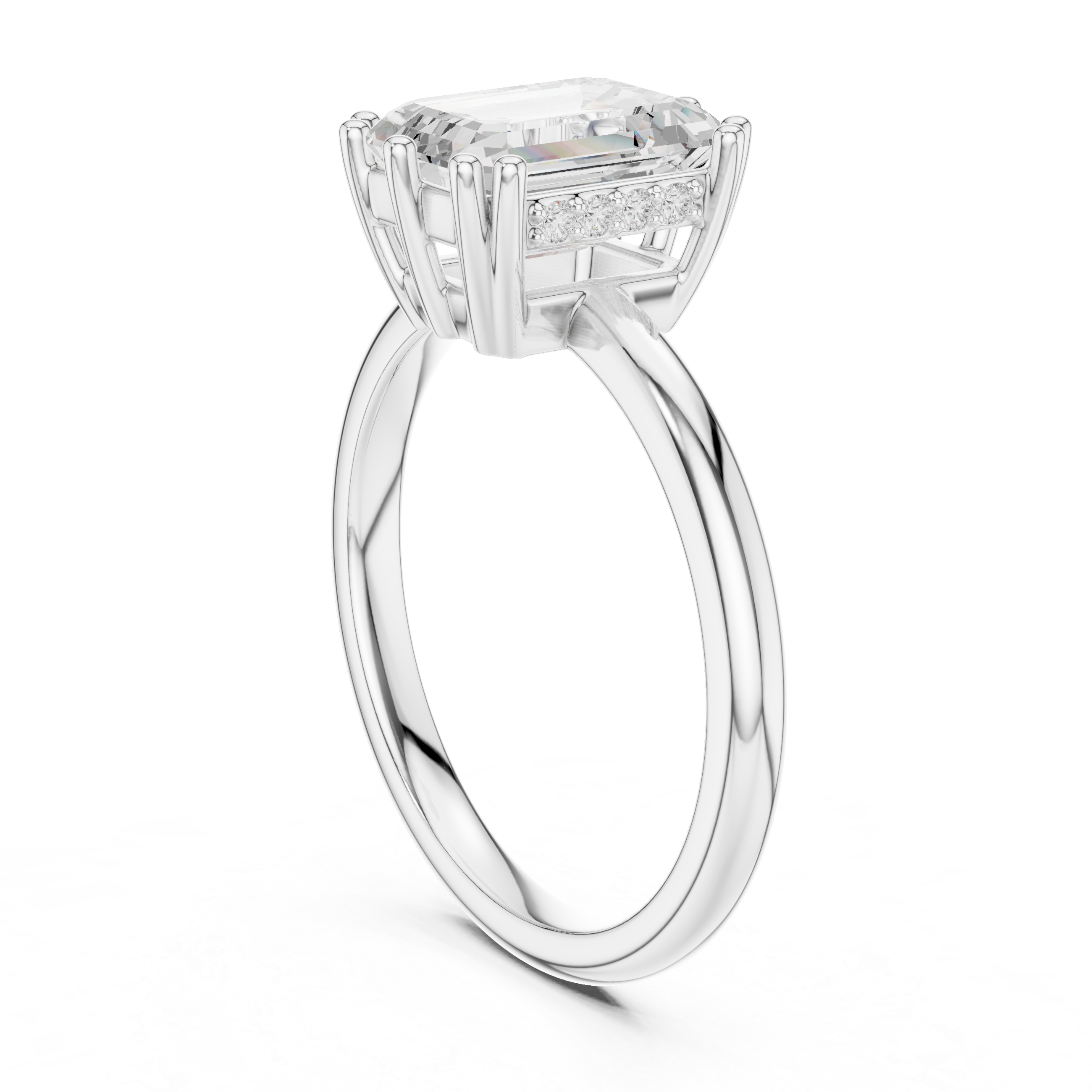 Emerald Cut Solitaire Engagement Ring with Hidden Diamond Gallery Accent