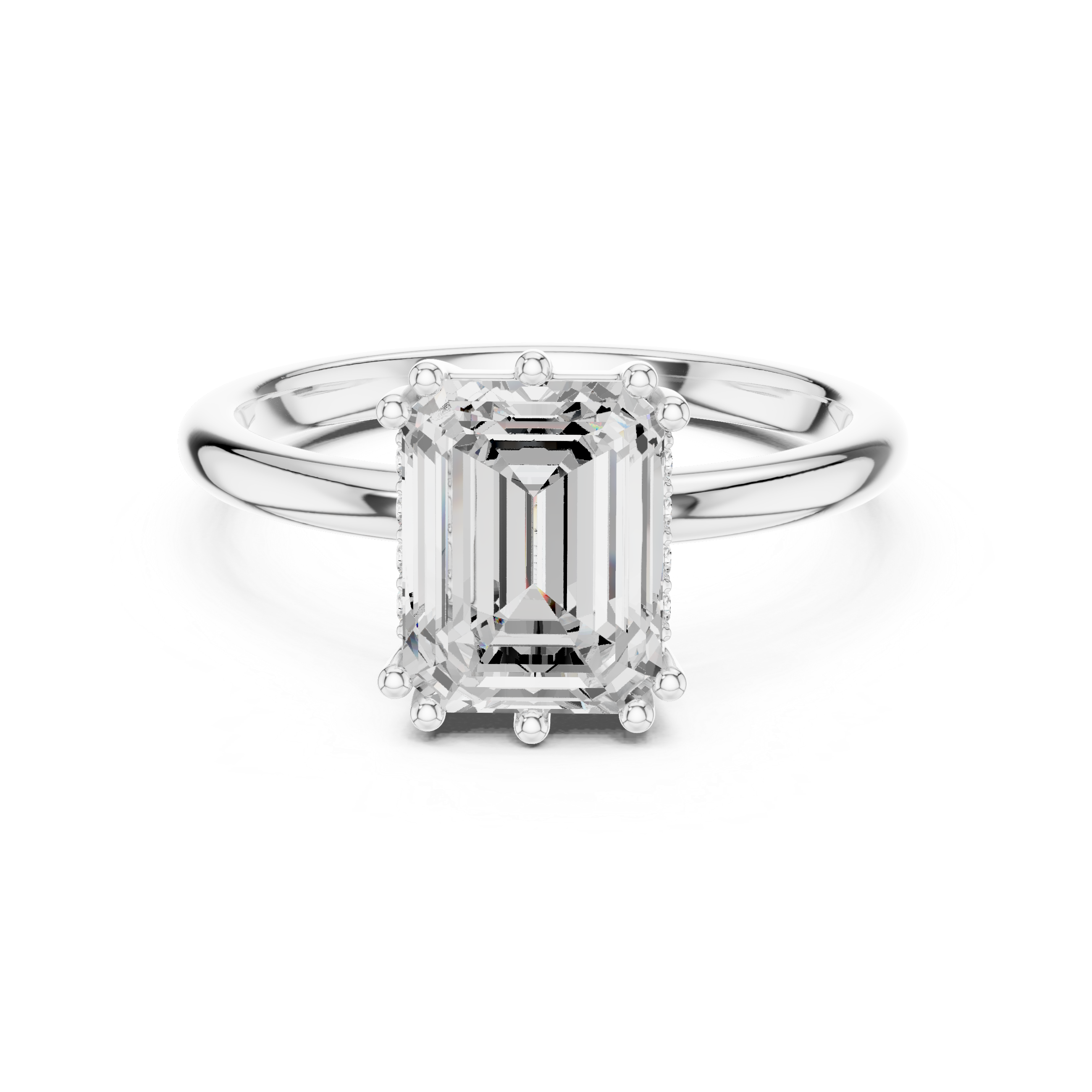 Emerald Cut Solitaire Engagement Ring with Hidden Diamond Gallery Accent