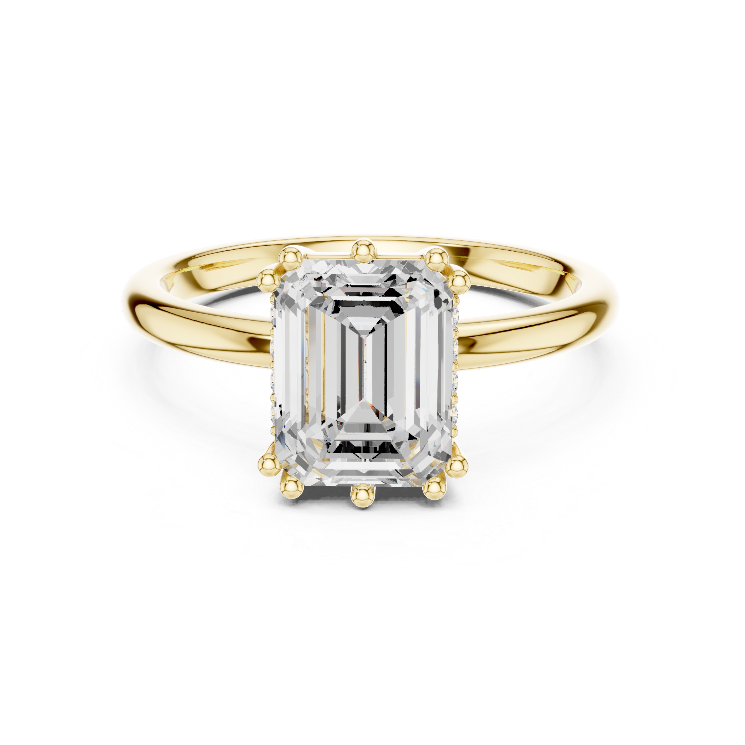 Emerald Cut Solitaire Engagement Ring with Hidden Diamond Gallery Accent