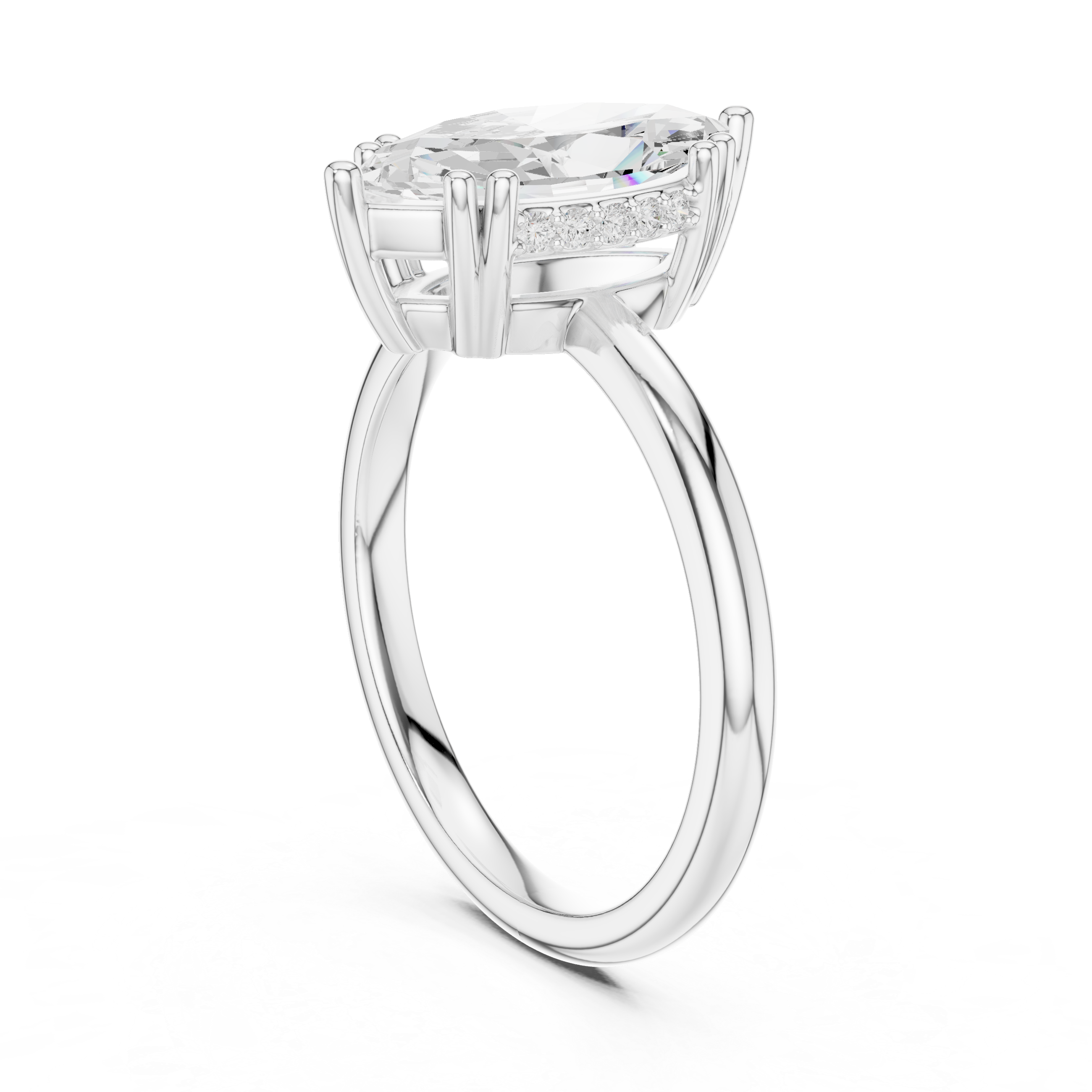 Marquise Cut Solitaire Engagement Ring with Hidden Diamond Accent Basket
