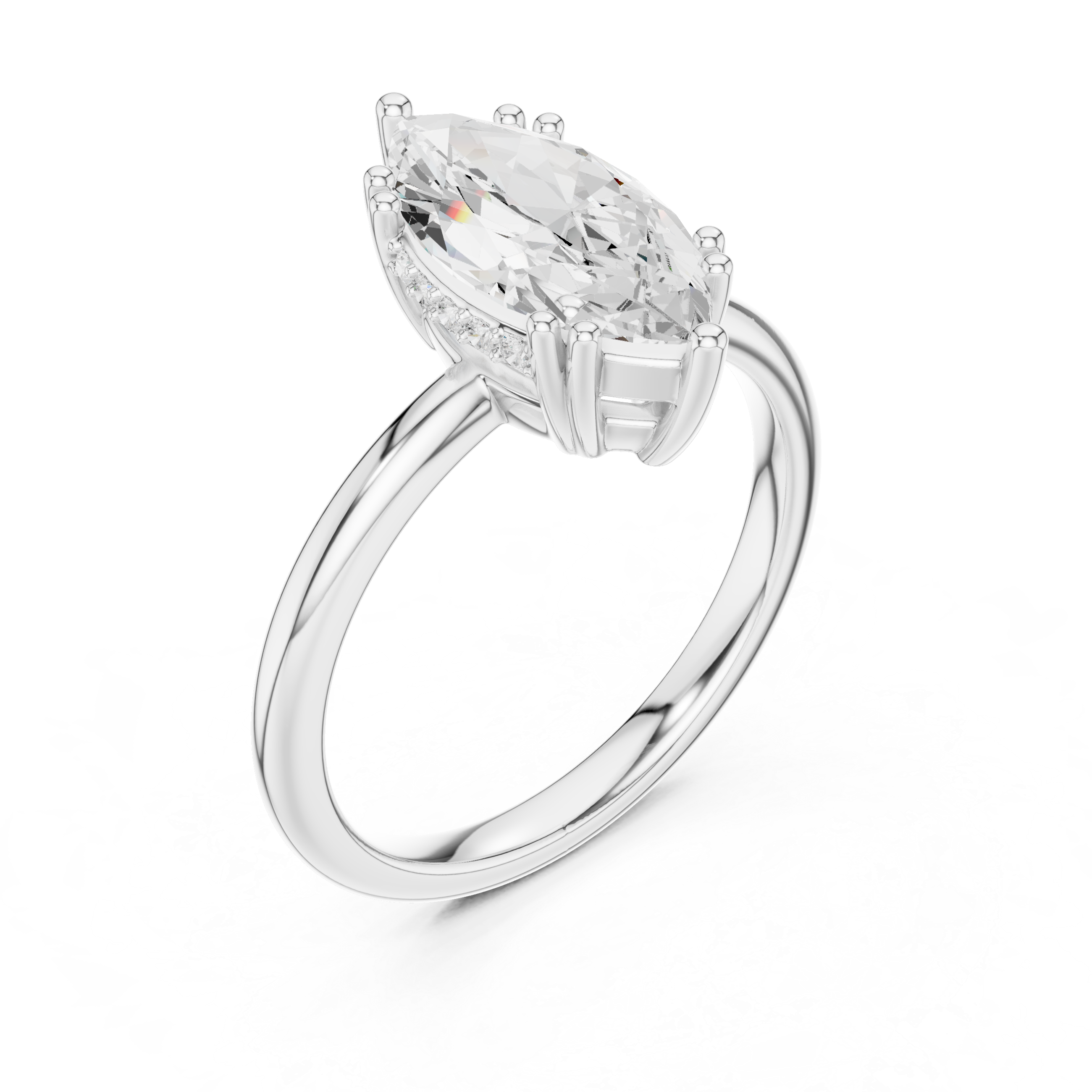 Marquise Cut Solitaire Engagement Ring with Hidden Diamond Accent Basket