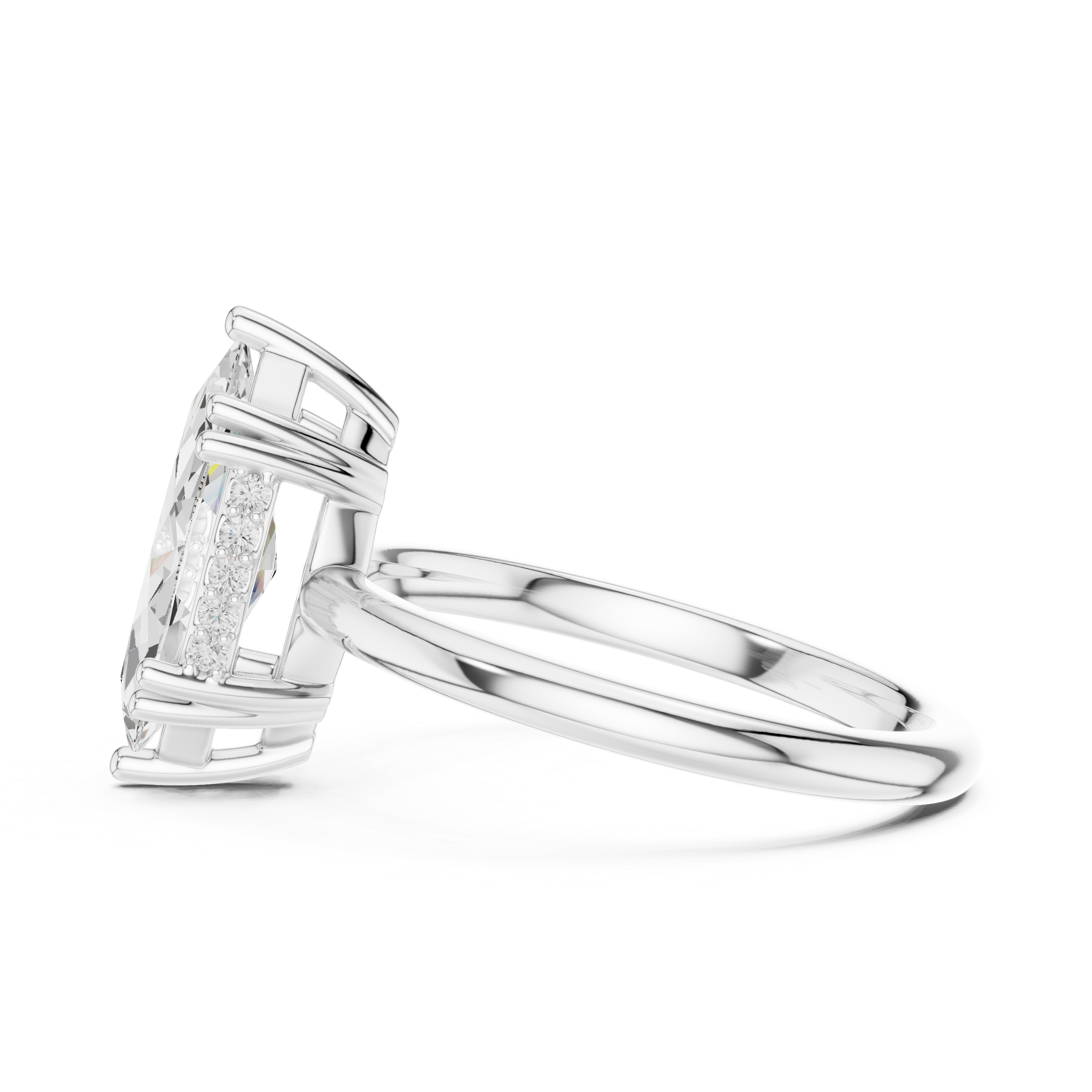 Marquise Cut Solitaire Engagement Ring with Hidden Diamond Accent Basket