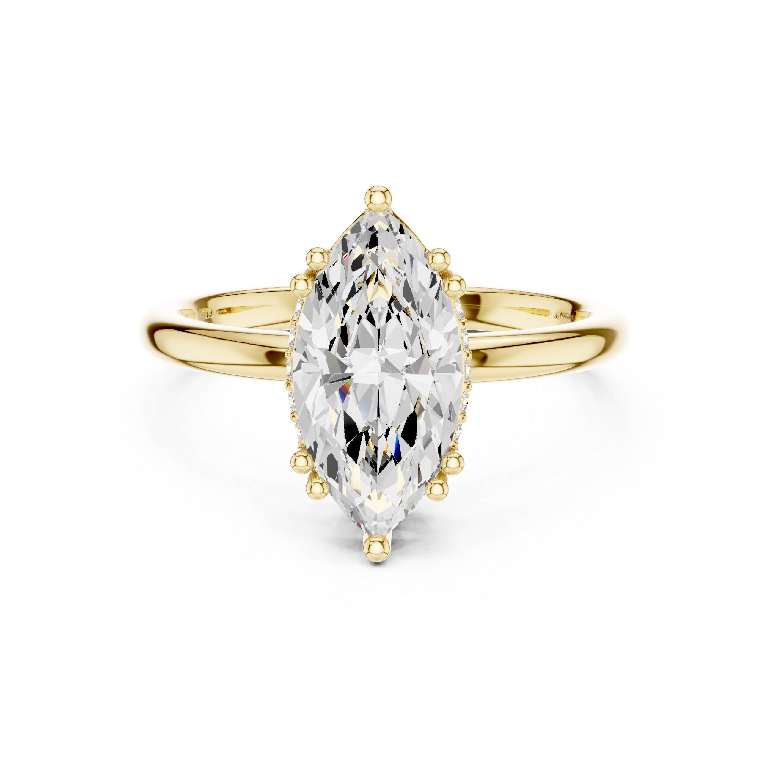 Marquise Cut Solitaire Engagement Ring with Hidden Diamond Accent Basket
