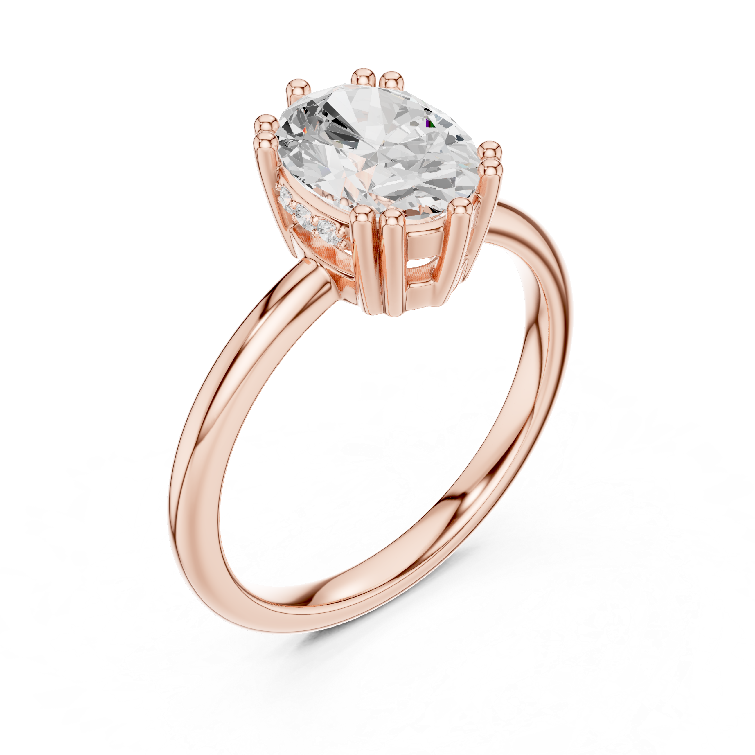 Oval Cut Solitaire Engagement Ring with Hidden Diamond Accent Basket