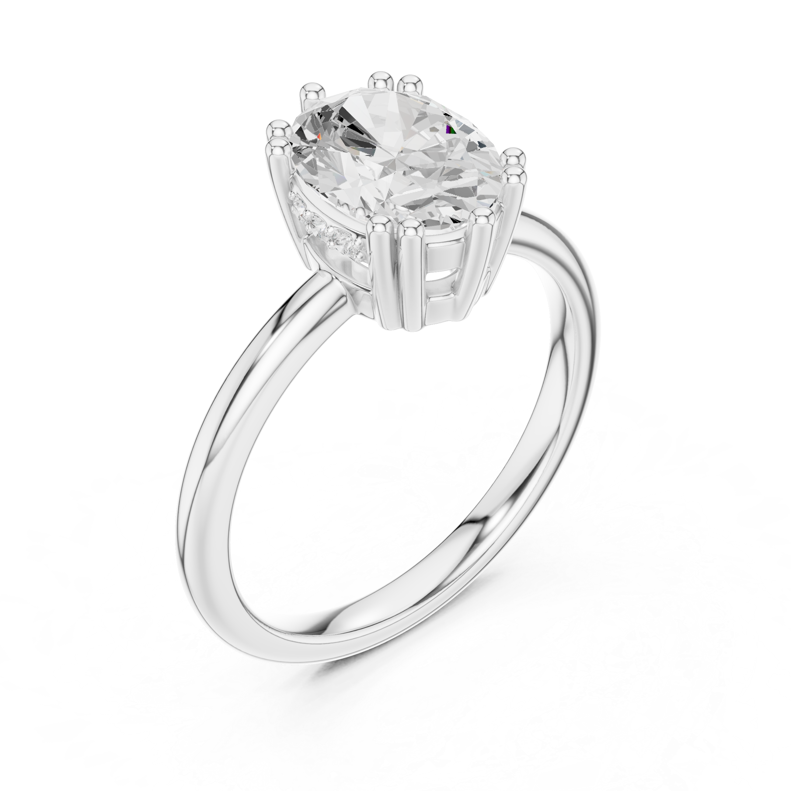 Oval Cut Solitaire Engagement Ring with Hidden Diamond Accent Basket