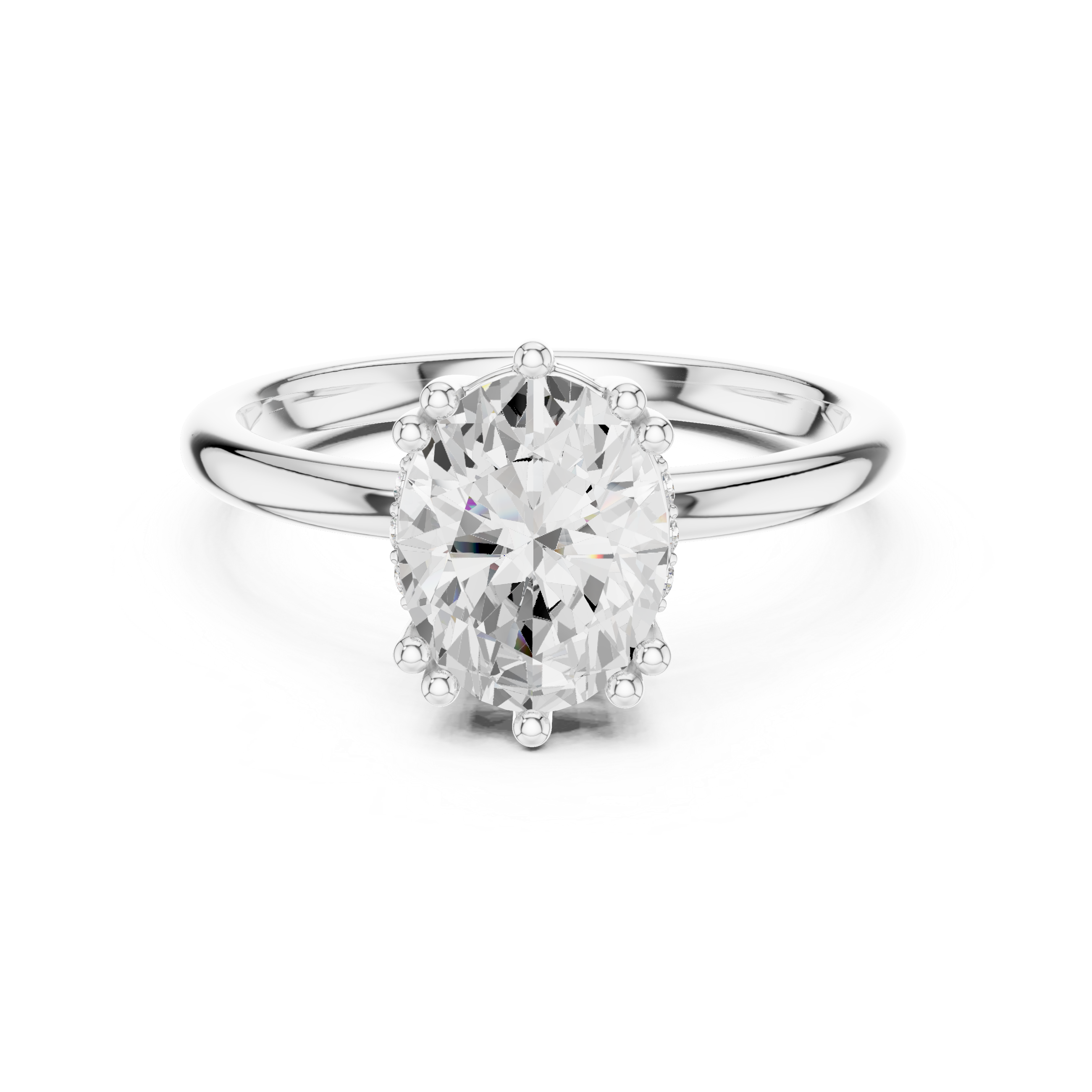 Oval Cut Solitaire Engagement Ring with Hidden Diamond Accent Basket