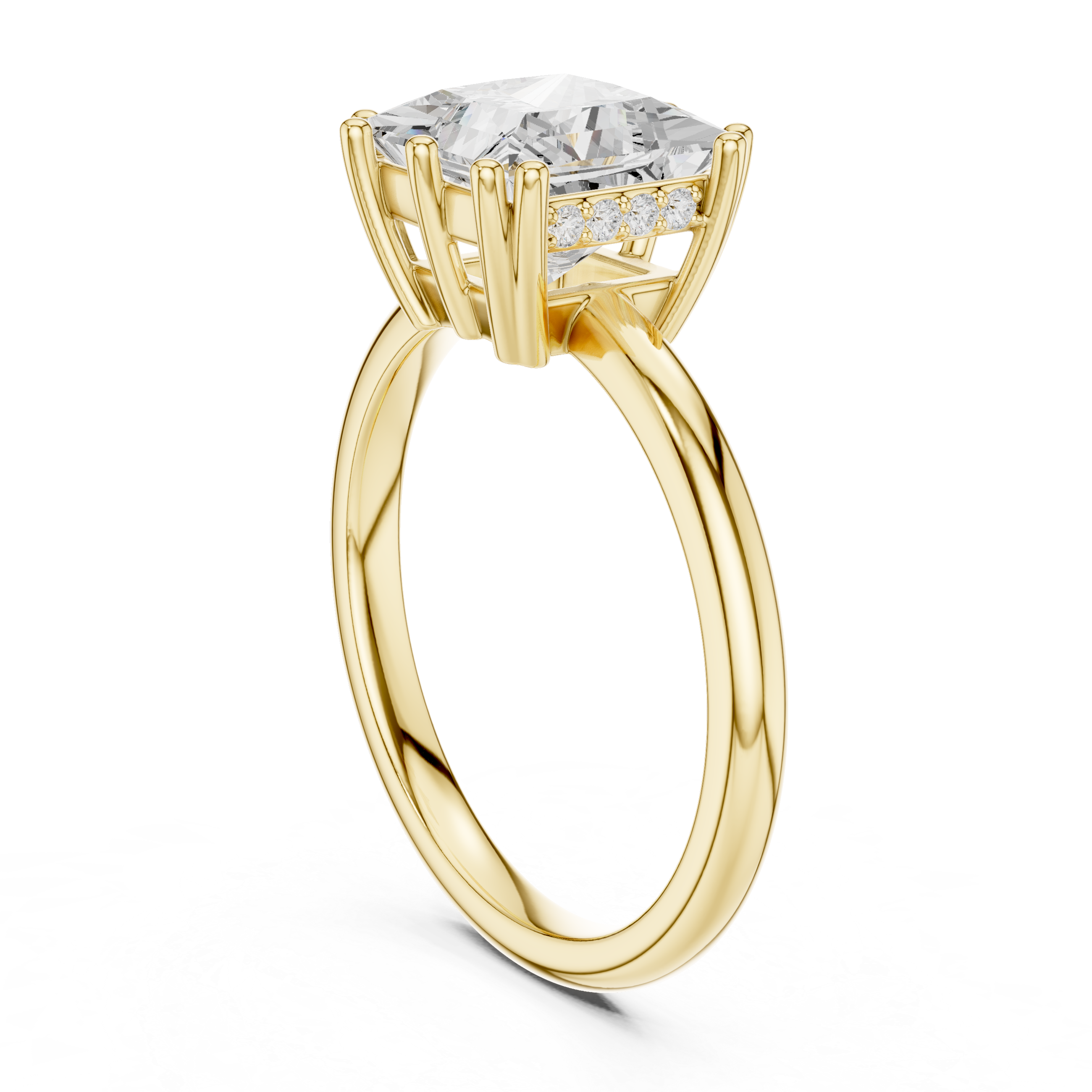 Princess Cut Solitaire Engagement Ring with Hidden Diamond Accent Basket