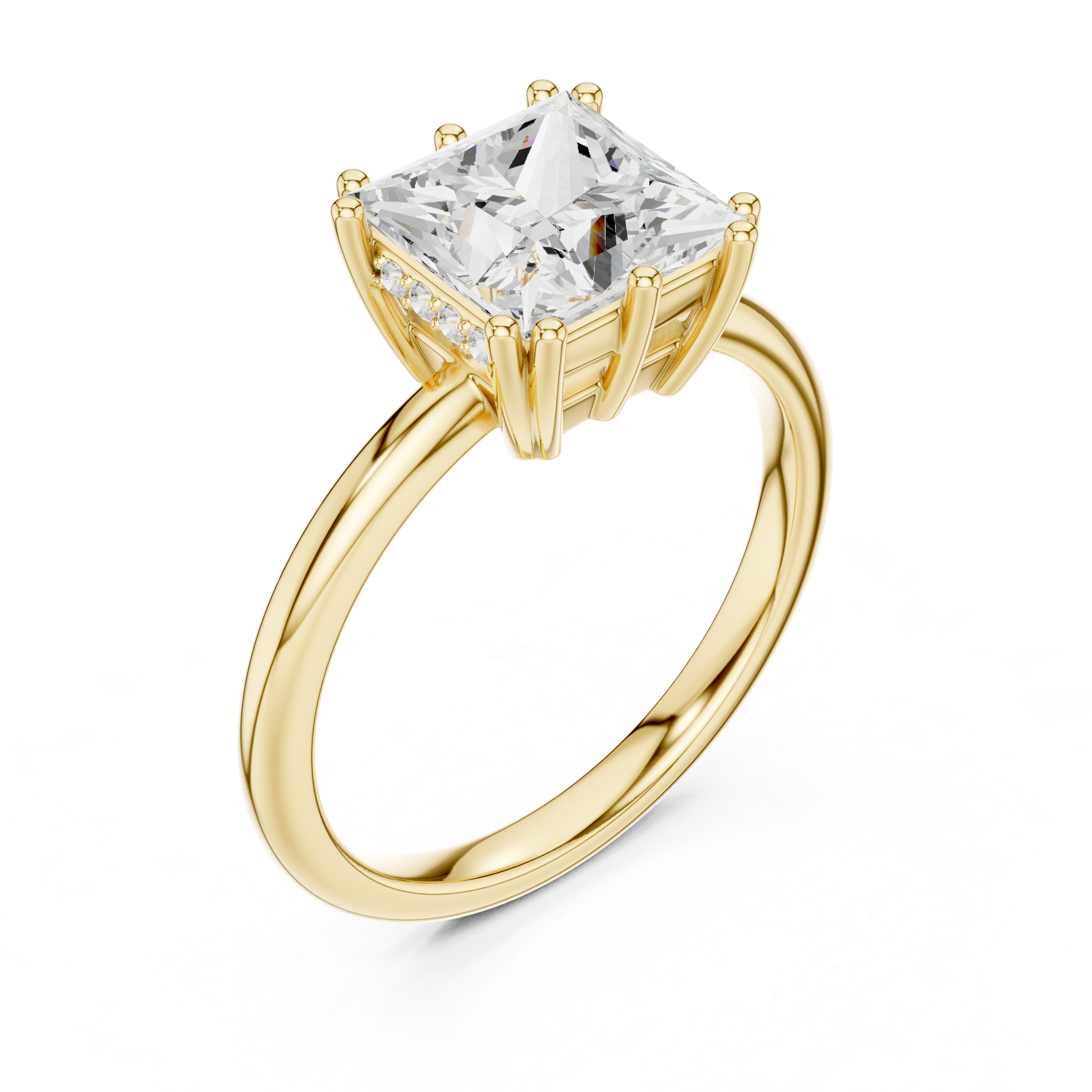 Princess Cut Solitaire Engagement Ring with Hidden Diamond Accent Basket