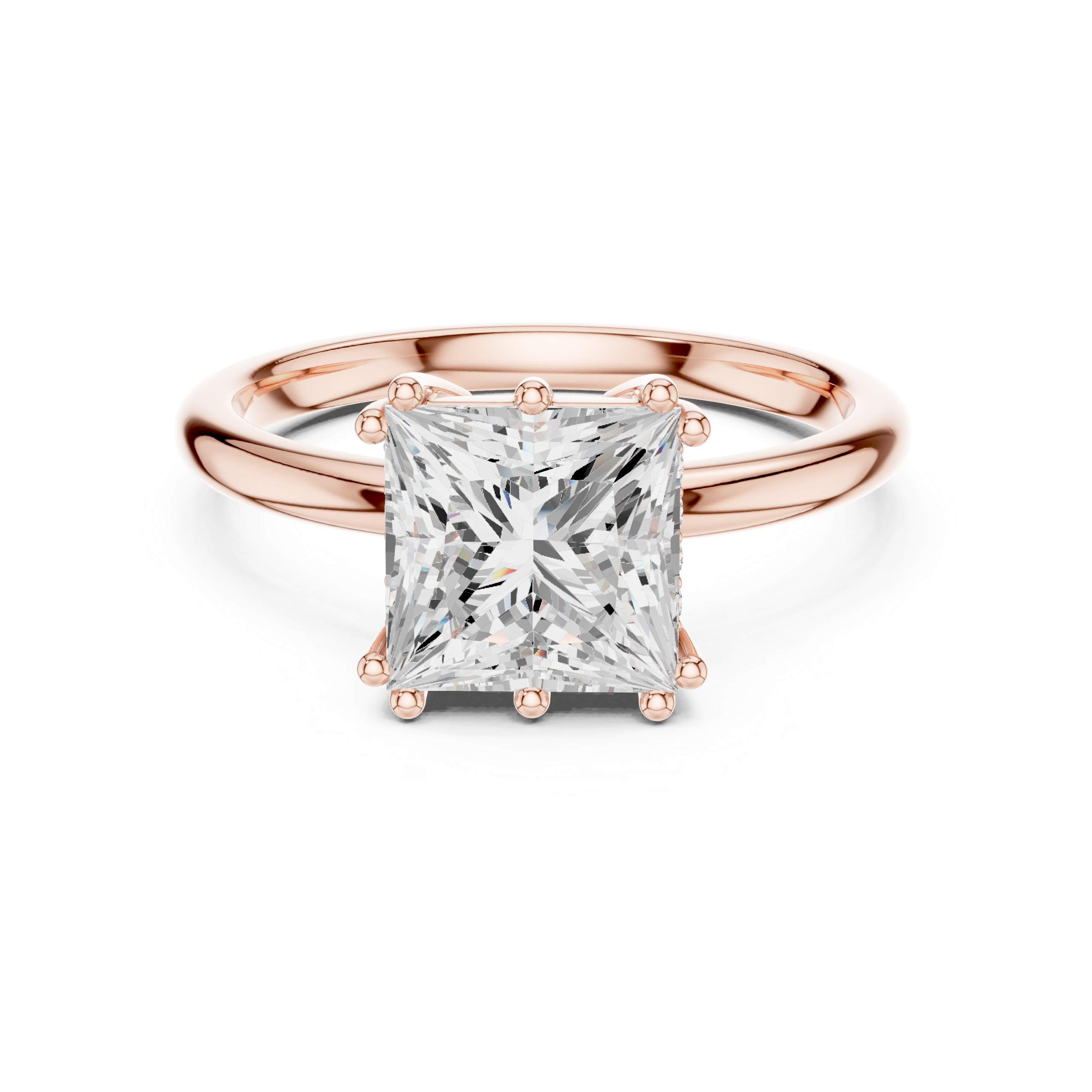 Princess Cut Solitaire Engagement Ring with Hidden Diamond Accent Basket