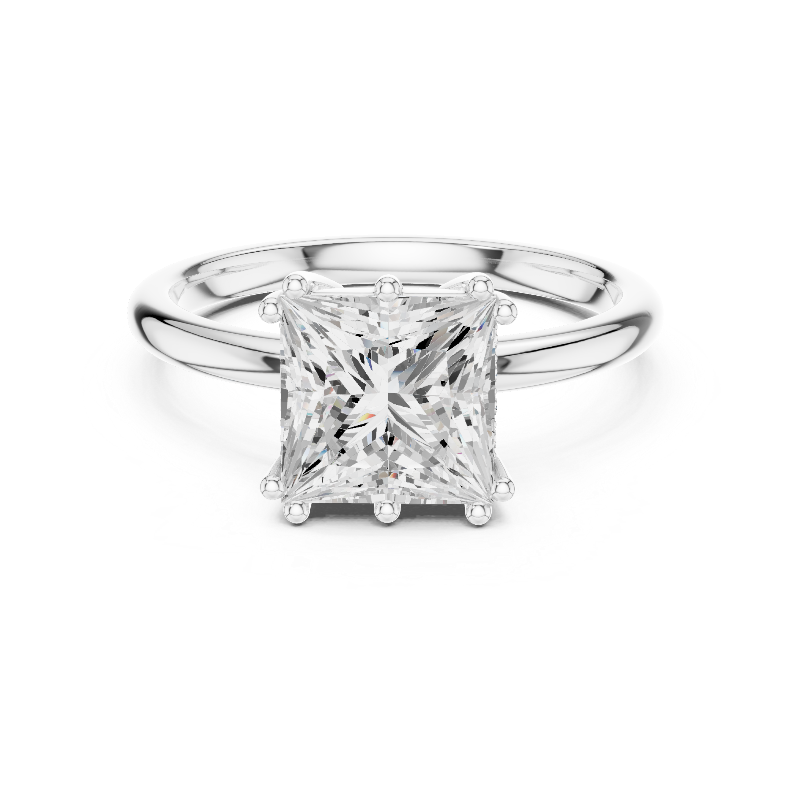 Princess Cut Solitaire Engagement Ring with Hidden Diamond Accent Basket
