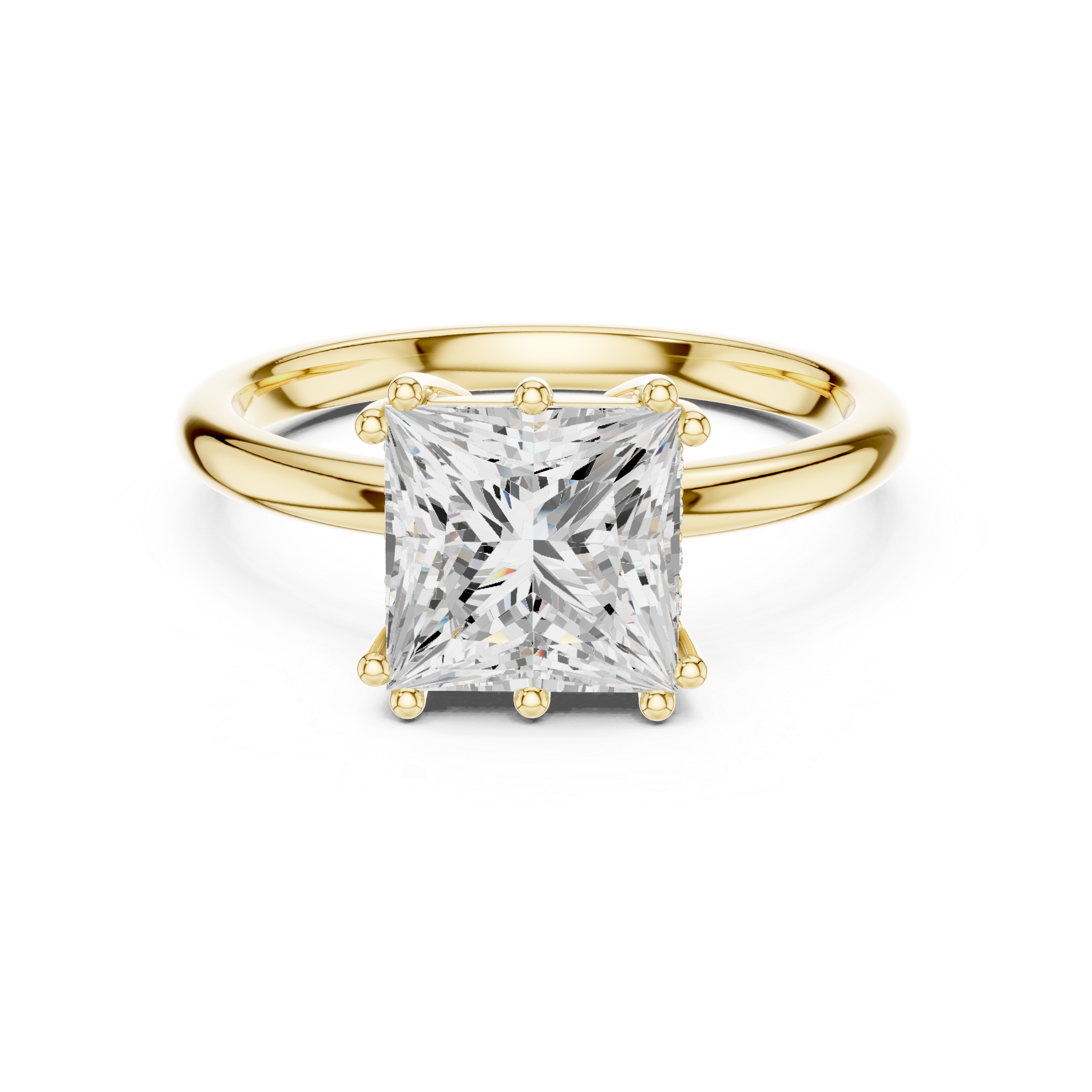 Princess Cut Solitaire Engagement Ring with Hidden Diamond Accent Basket
