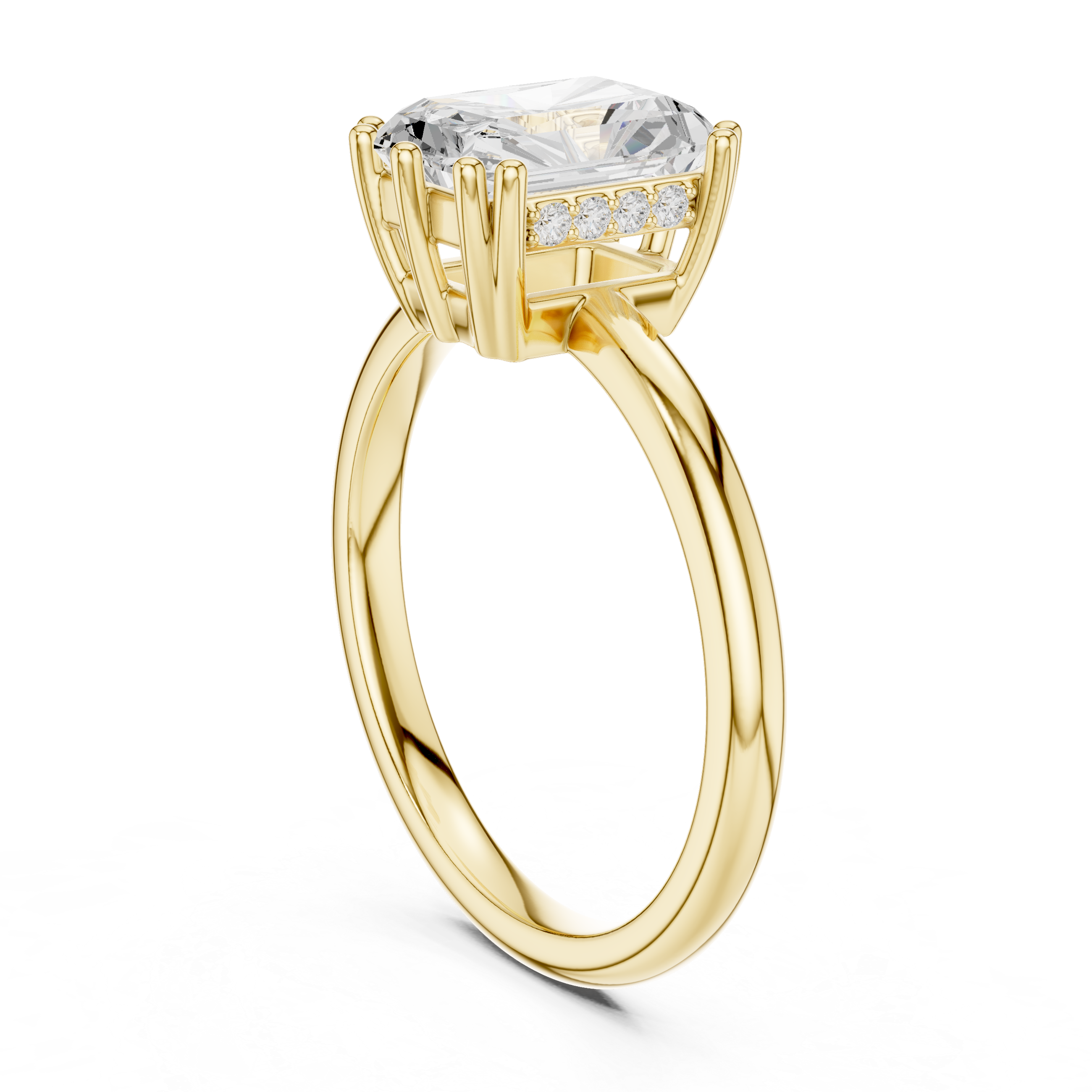 Radiant Cut Solitaire Engagement Ring with Hidden Diamond Accent Basket