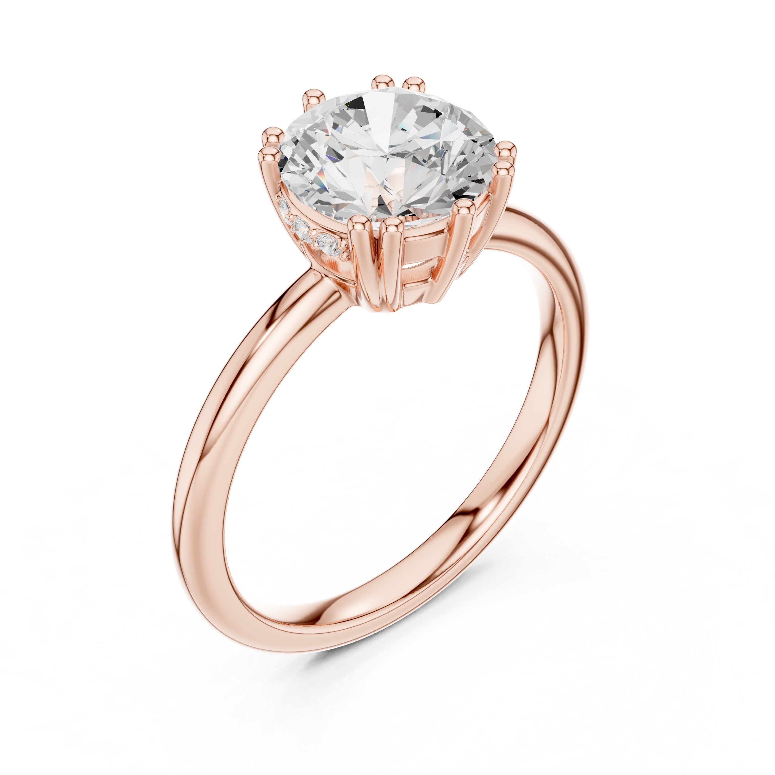 Round Brilliant Solitaire Engagement Ring with Hidden Diamond Accent Basket