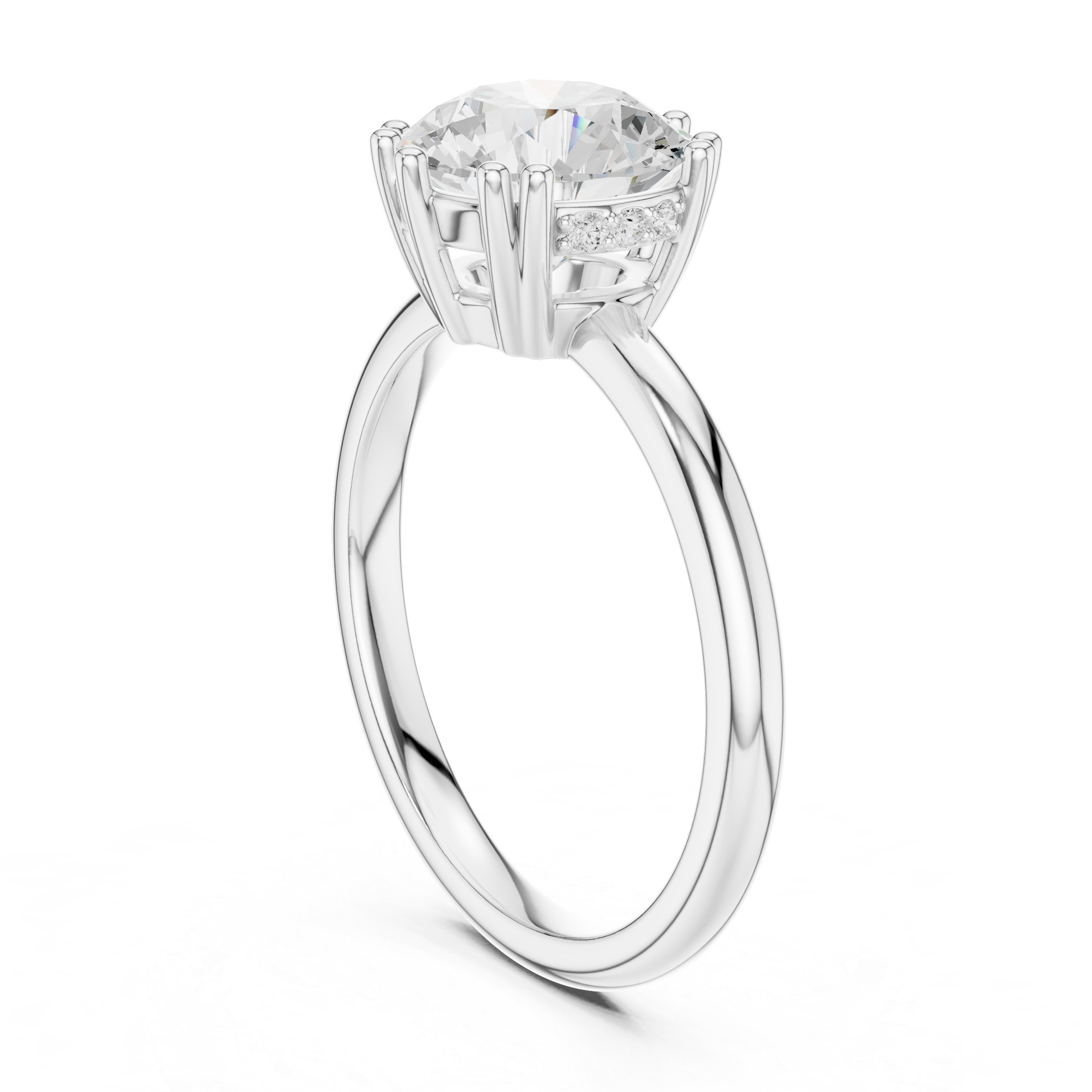 Round Brilliant Solitaire Engagement Ring with Hidden Diamond Accent Basket
