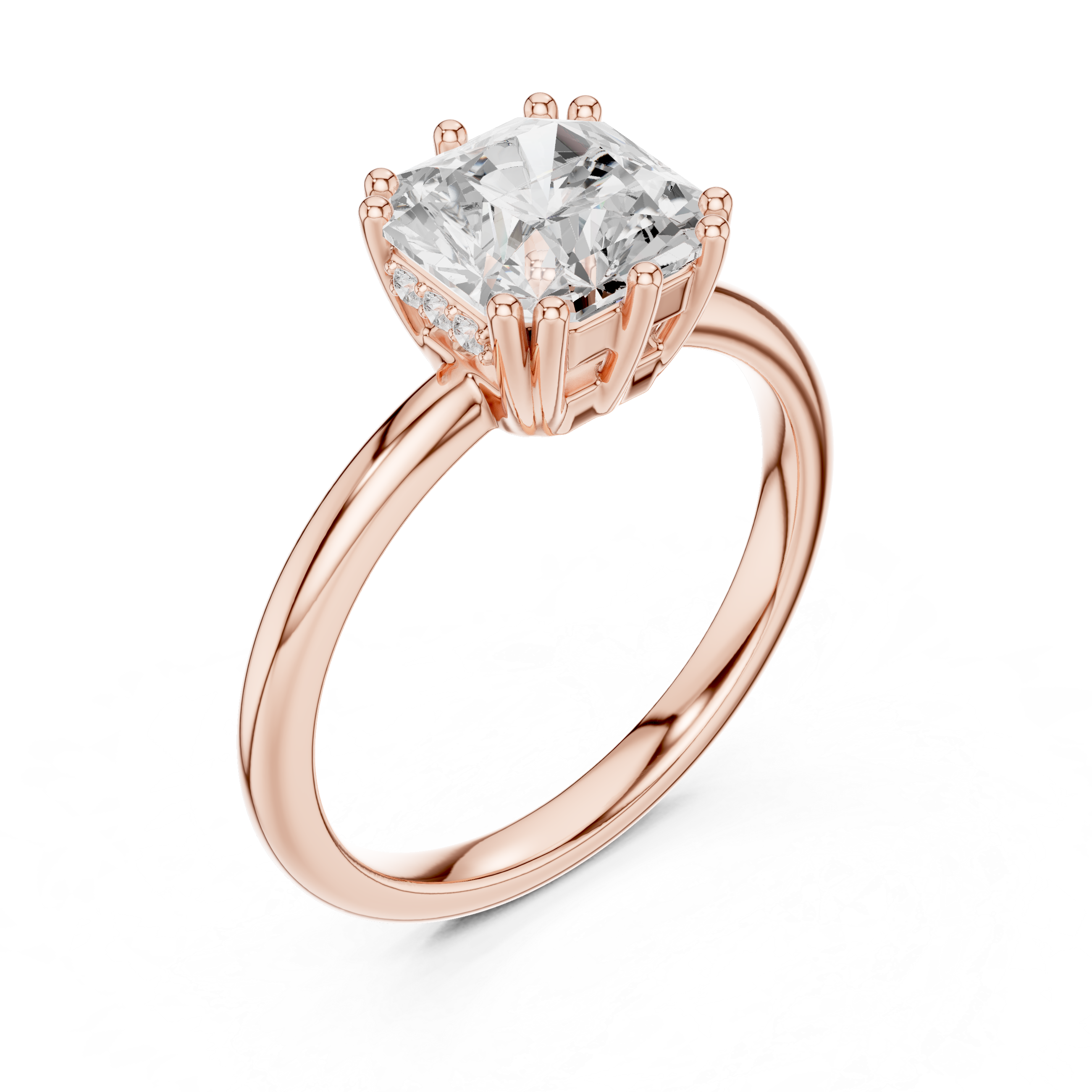 Radiant-Cut Solitaire Engagement Ring with Hidden Accent Detail