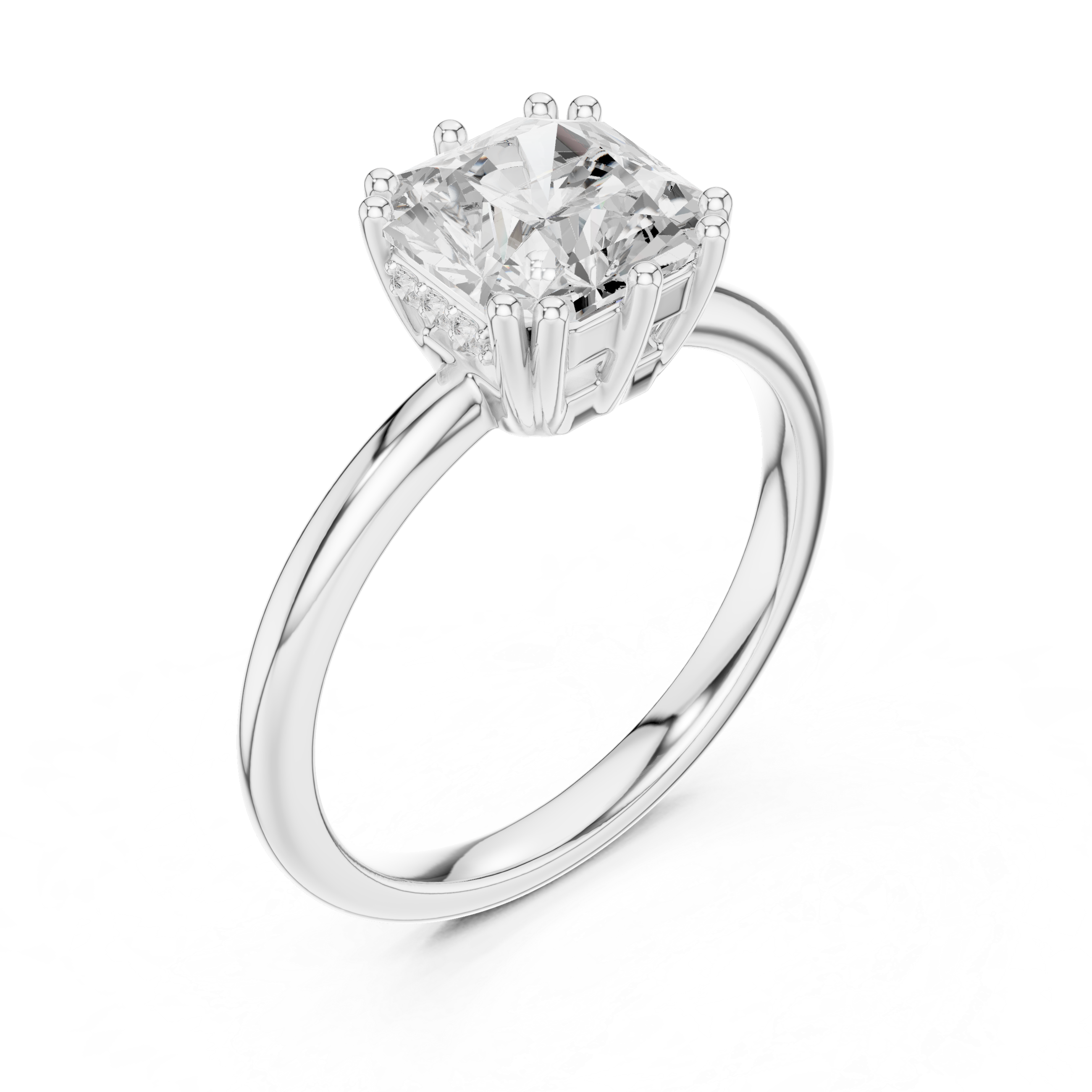 Radiant-Cut Solitaire Engagement Ring with Hidden Accent Detail