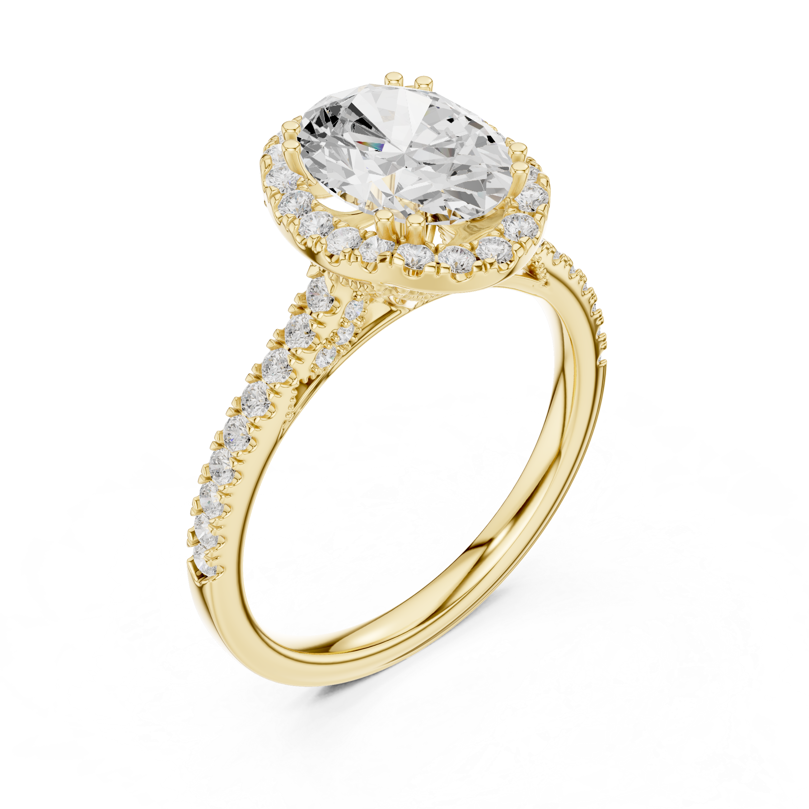 Oval Cut Halo Diamond Engagement Ring with Pavé Band