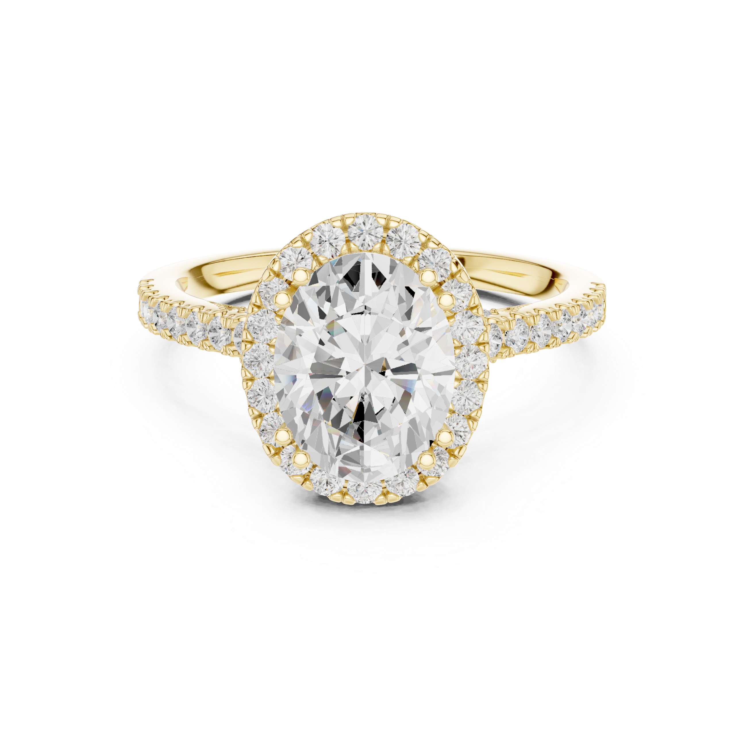 Oval Cut Halo Diamond Engagement Ring with Pavé Band