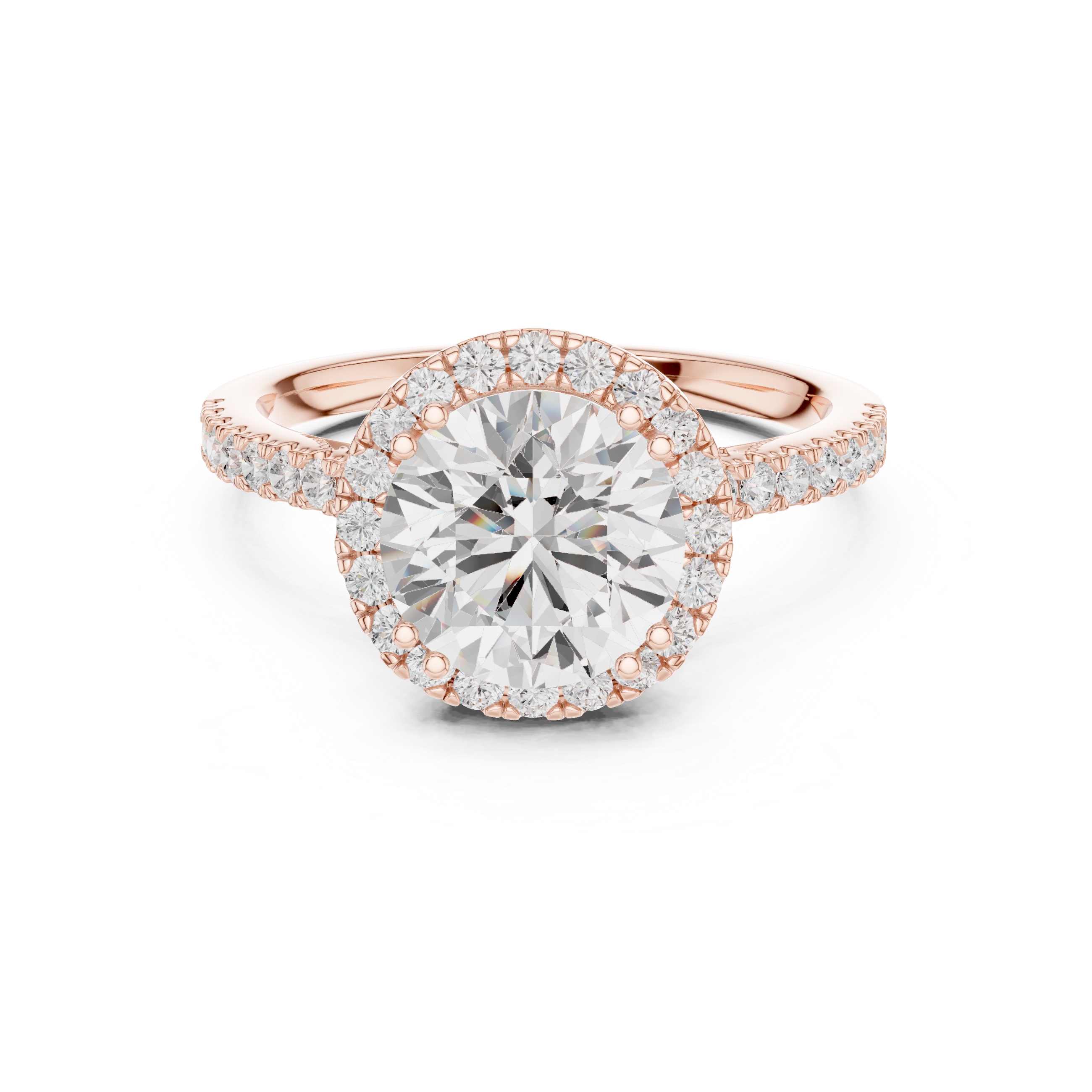 Round Halo Diamond Engagement Ring with Pavé Band