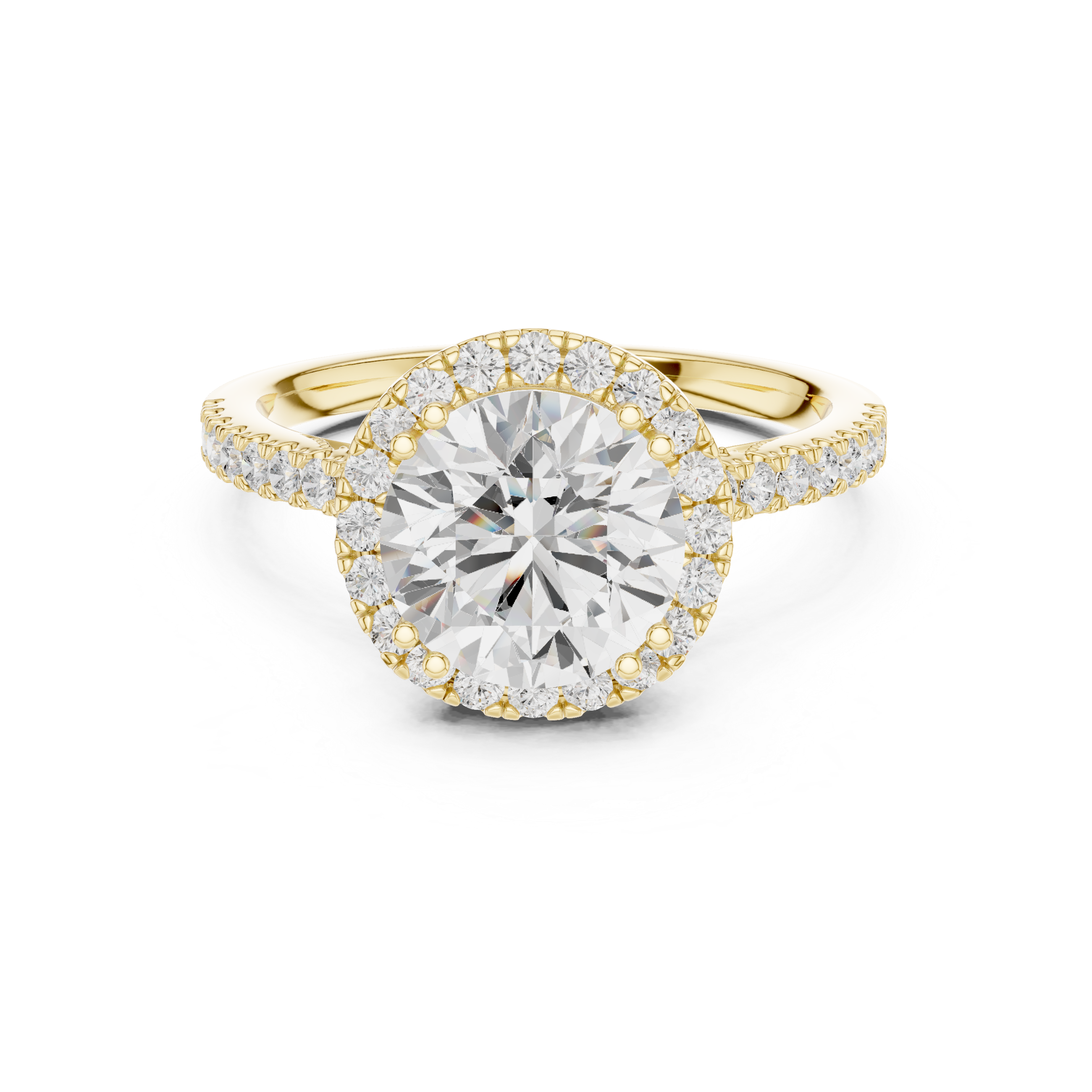 Round Halo Diamond Engagement Ring with Pavé Band