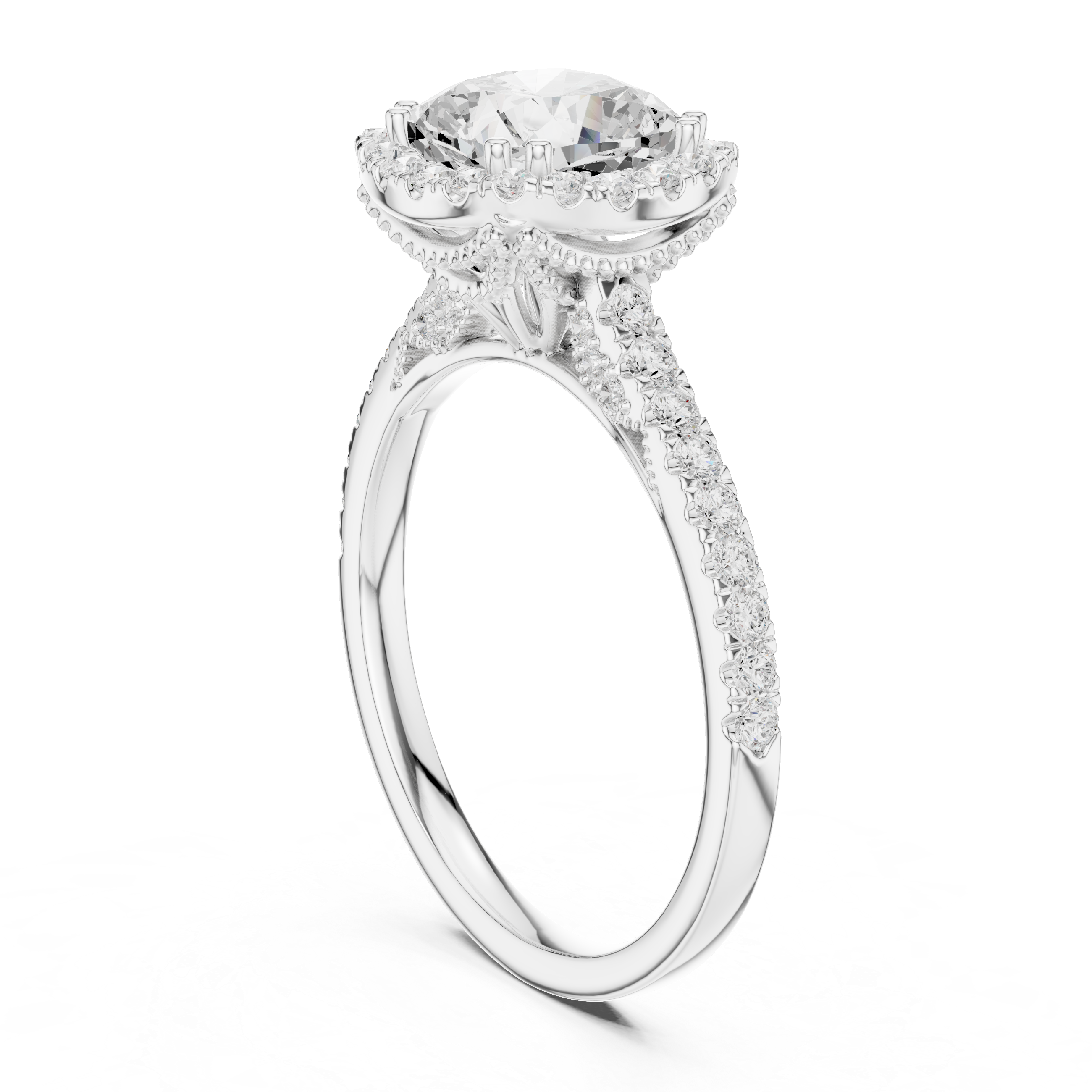 Cushion-Cut Halo Pavé Engagement Ring with Elevated Open Gallery
