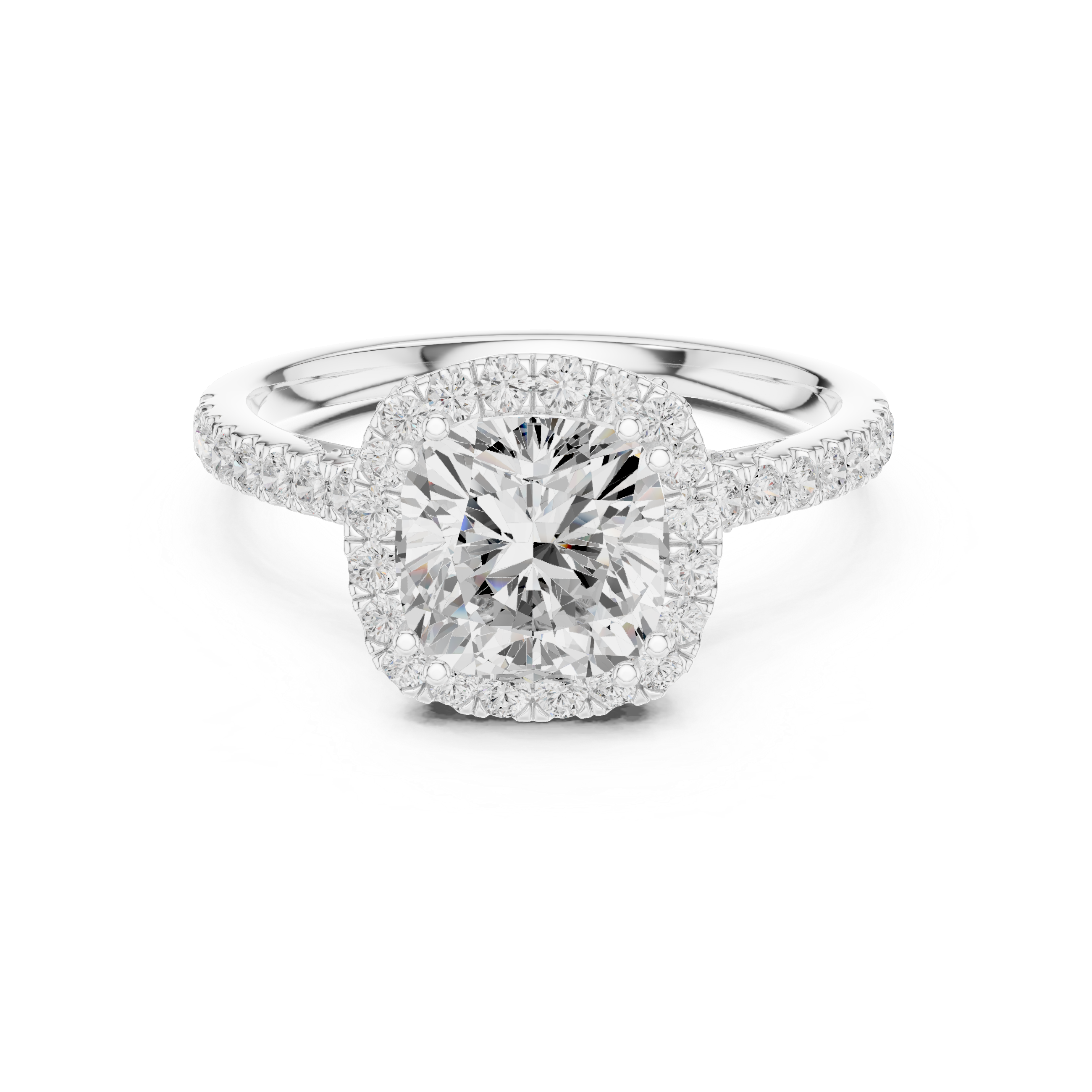 Cushion-Cut Halo Pavé Engagement Ring with Elevated Open Gallery
