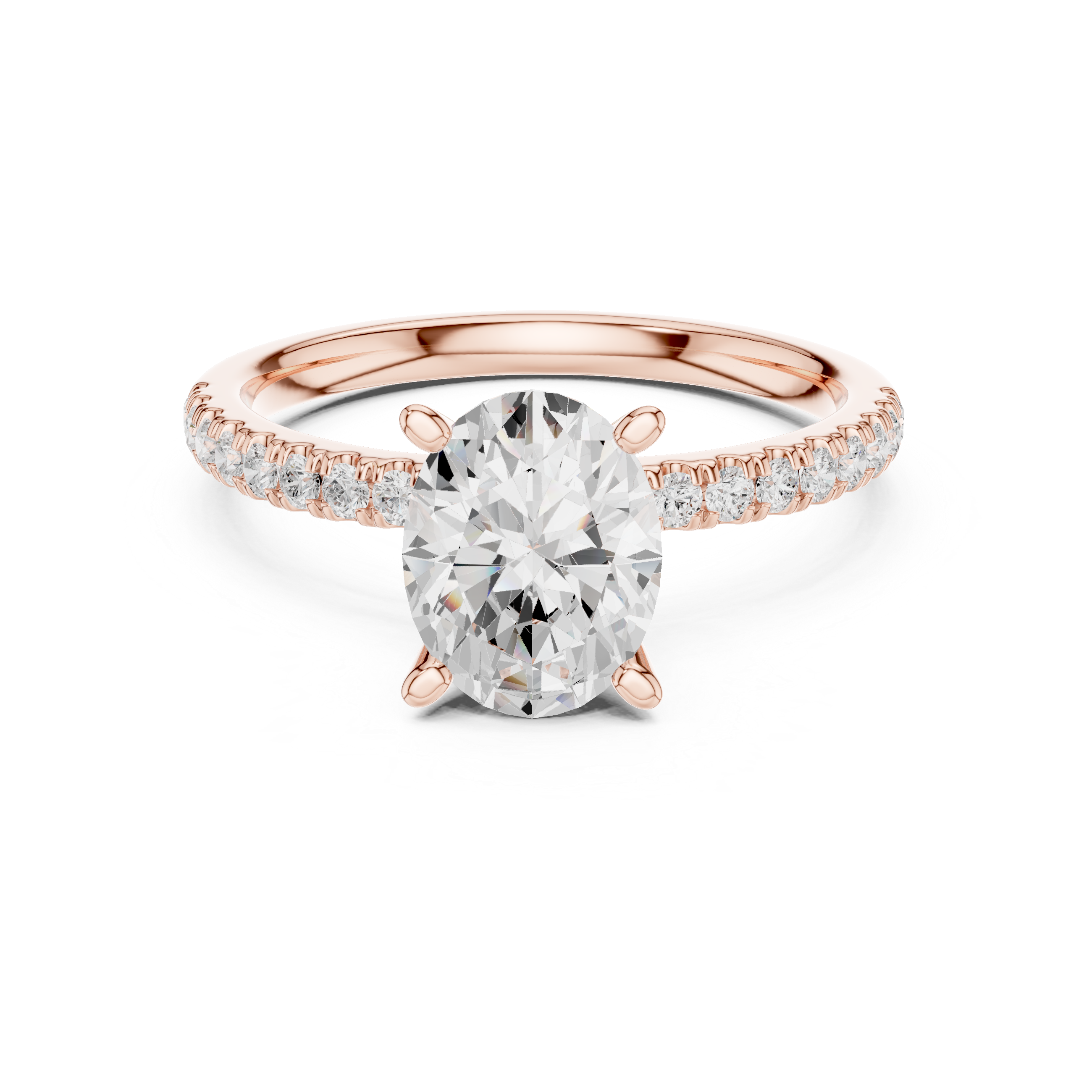 Oval Cut Solitaire Engagement Ring with Marquise Accent Gallery and Pavé Diamond Band