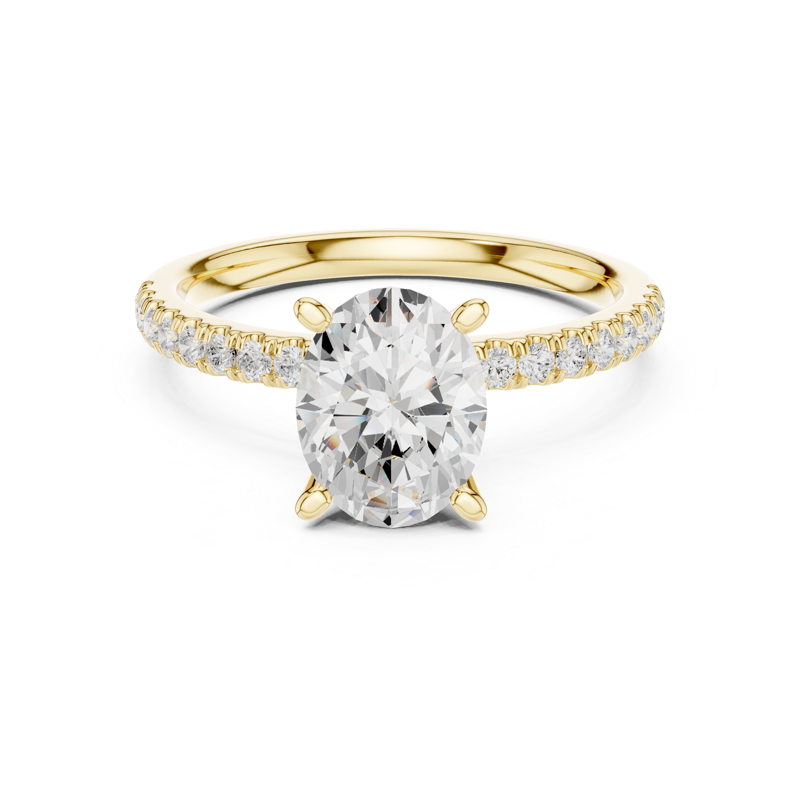 Oval Cut Solitaire Engagement Ring with Marquise Accent Gallery and Pavé Diamond Band