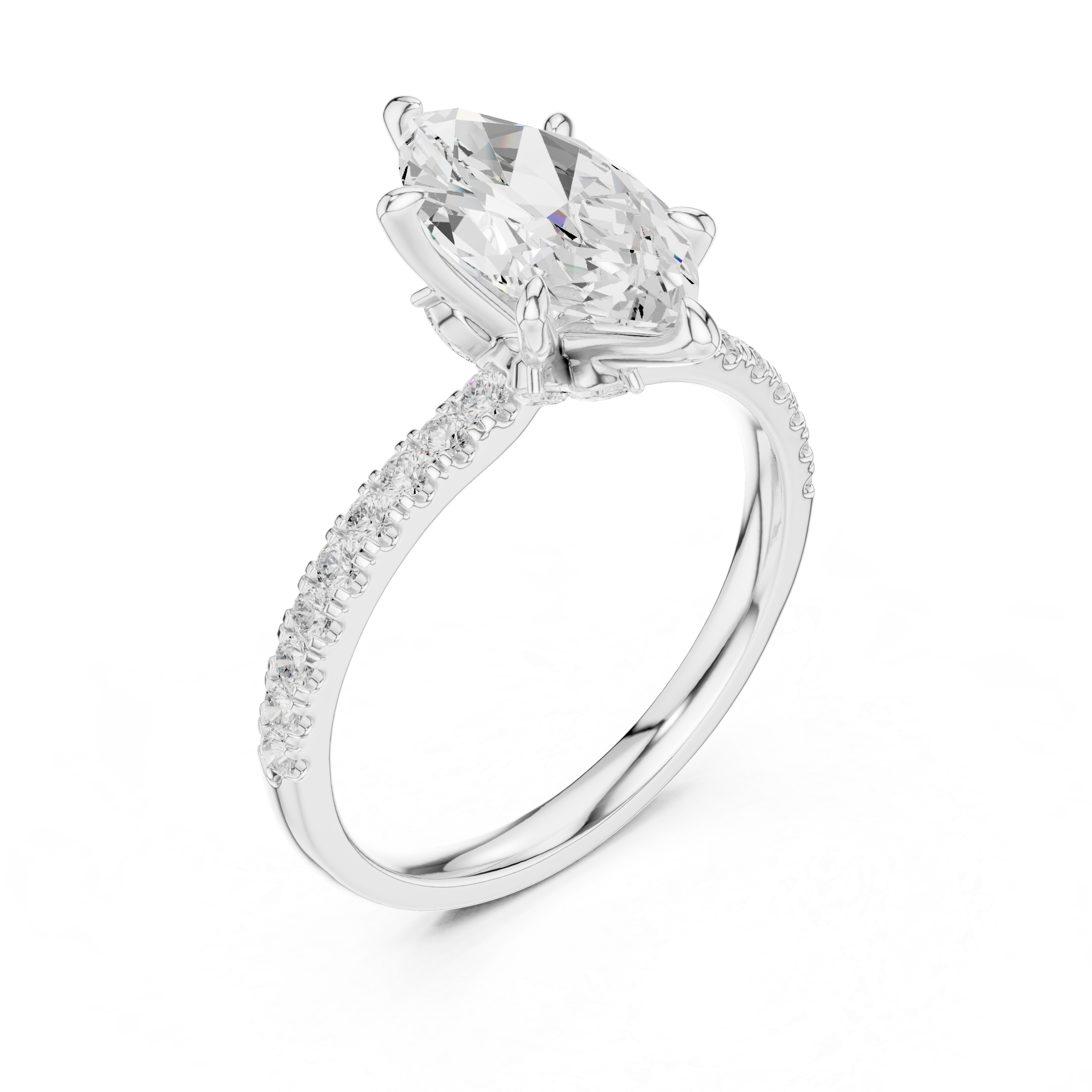 Marquise-Cut Pavé Solitaire Engagement Ring with Sculpted Six-Prong Setting