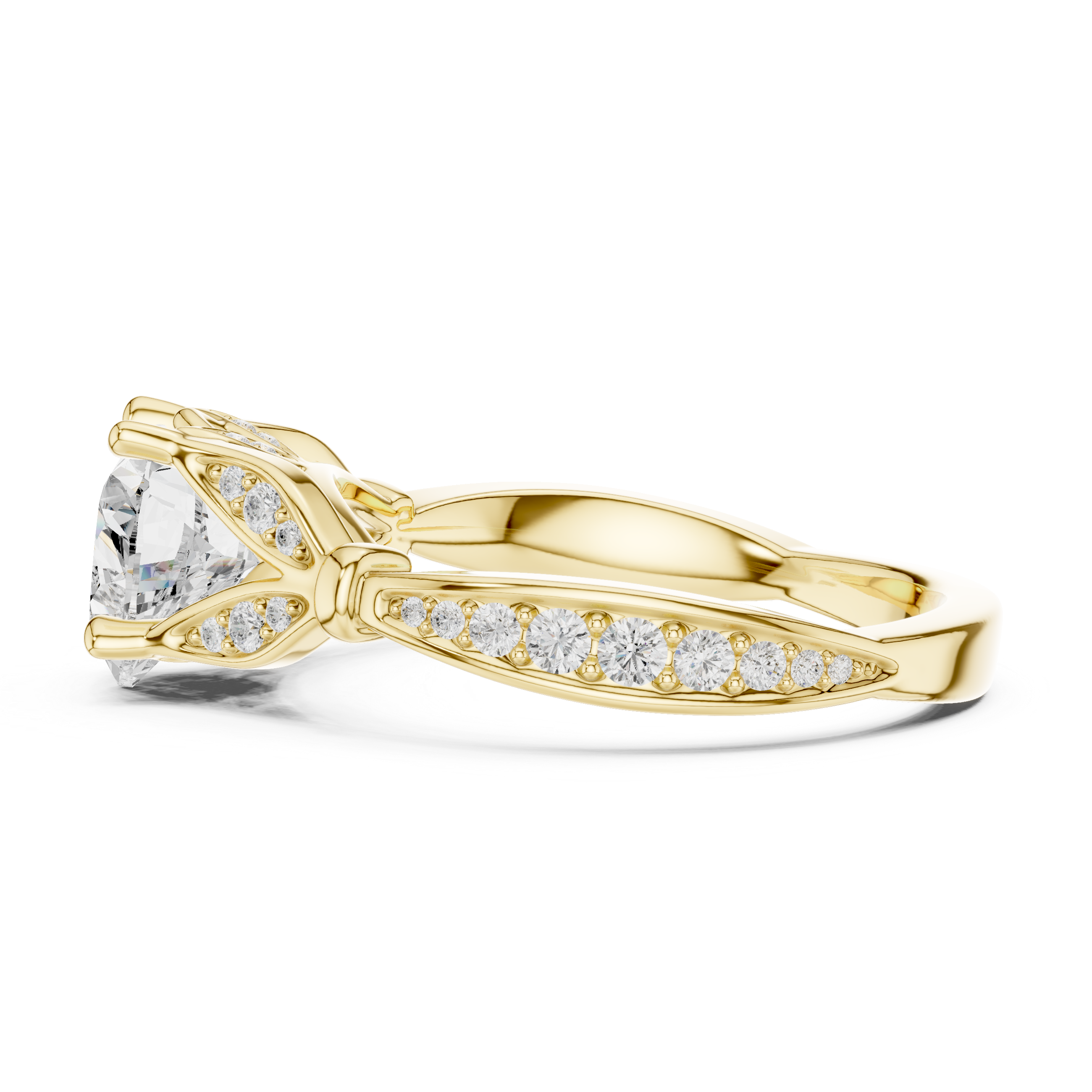 Heart Cut Vintage Inspired Engagement Ring with Leaf Motif Pavé Diamond Band