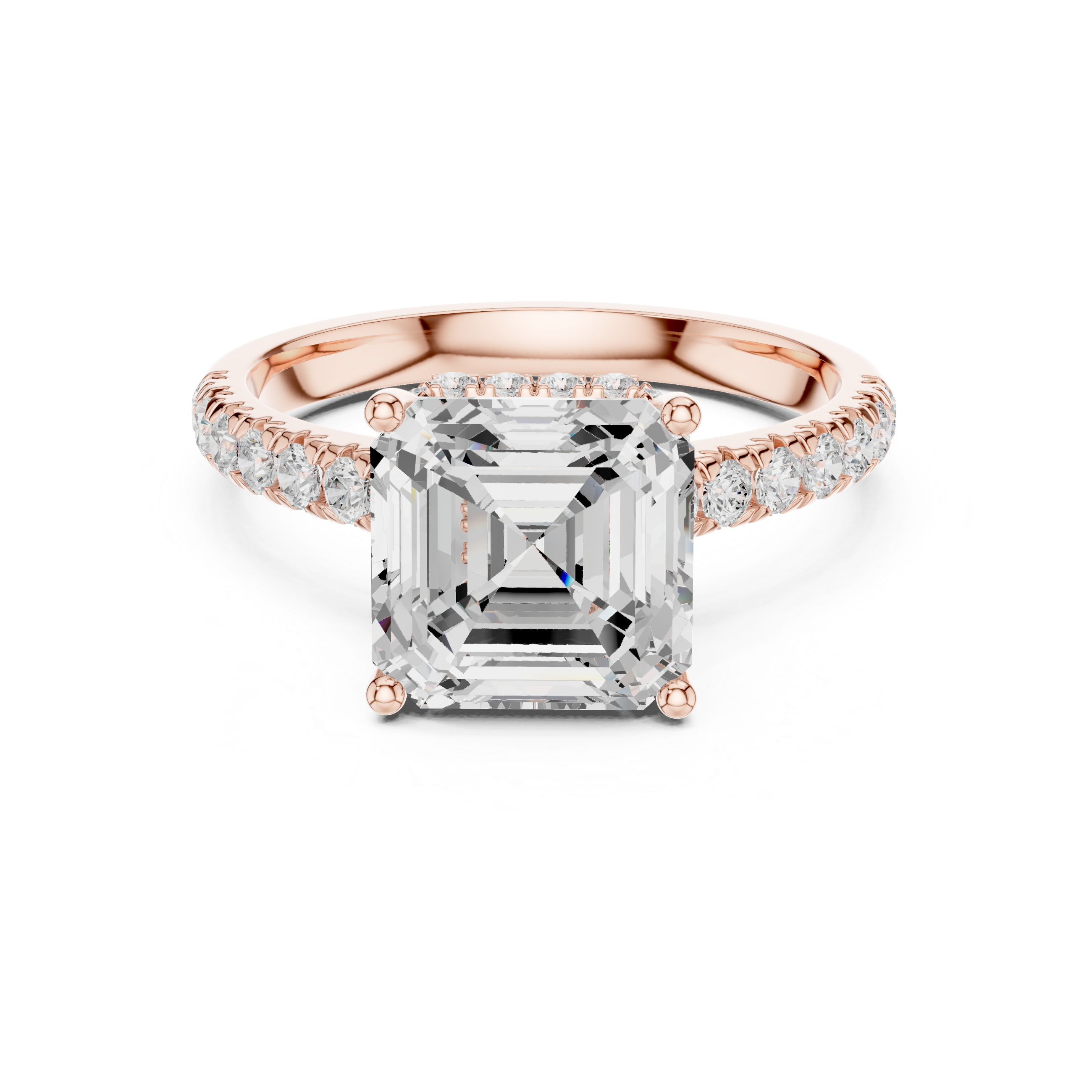 Asscher Cut Hidden Halo Engagement Ring with Pavé Diamond Band