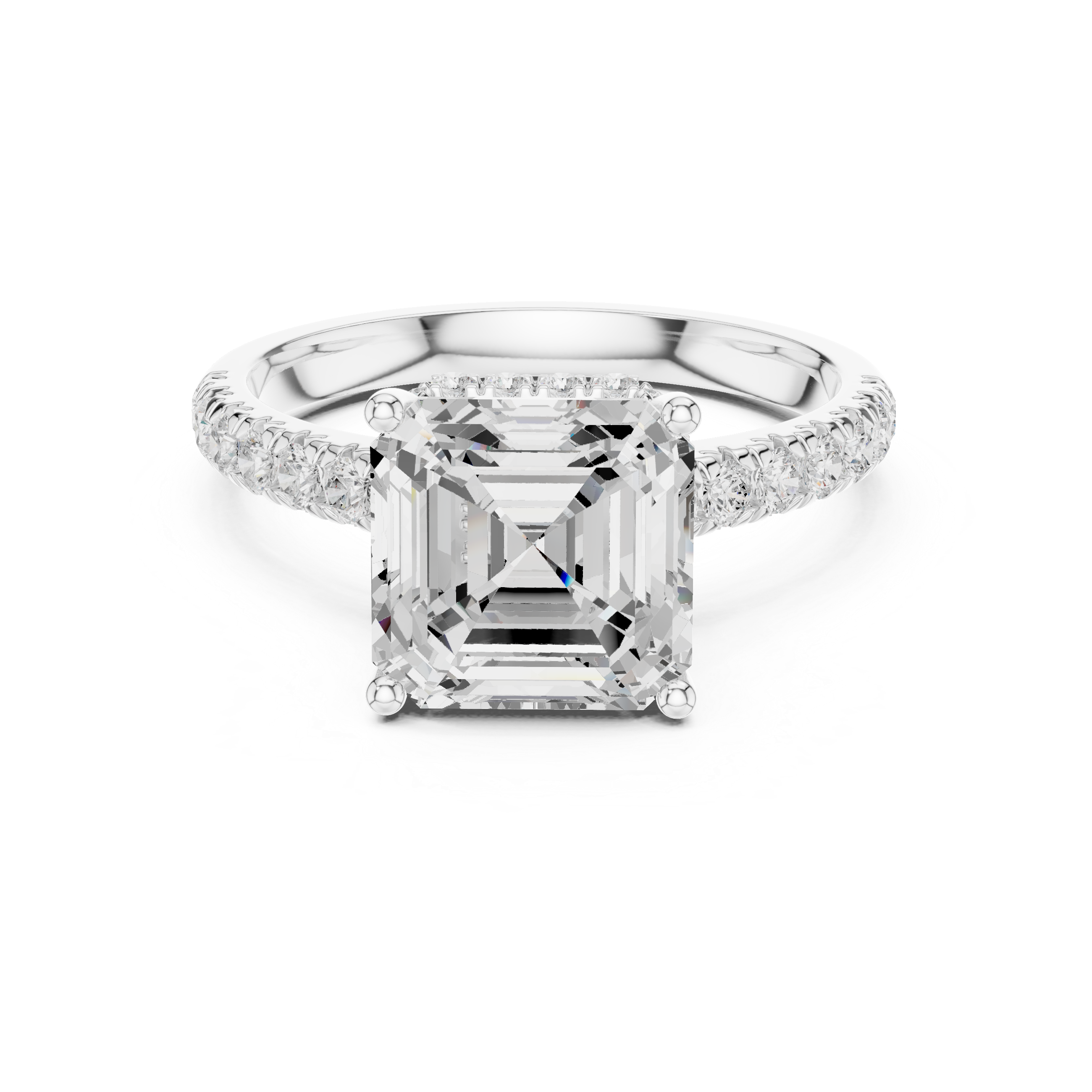 Asscher Cut Hidden Halo Engagement Ring with Pavé Diamond Band
