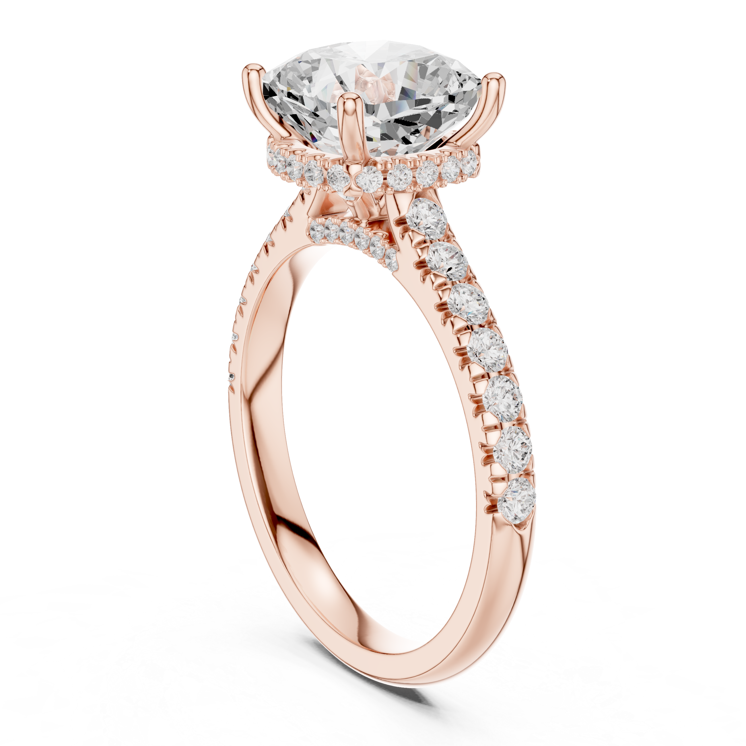 Cushion Cut Hidden Halo Engagement Ring with Pavé Diamond Band