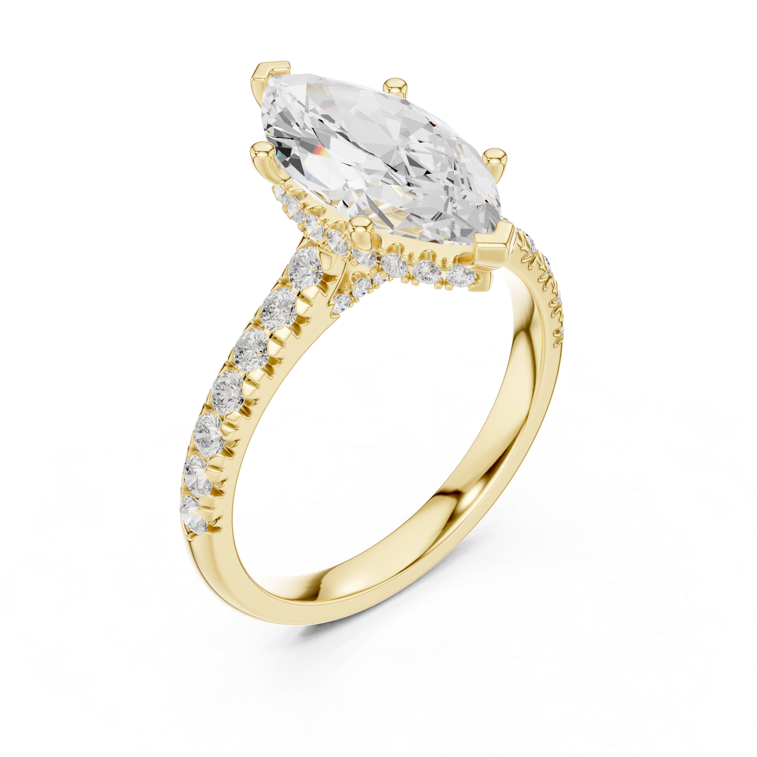 Marquise Cut Hidden Halo Engagement Ring with Pavé Diamond Band