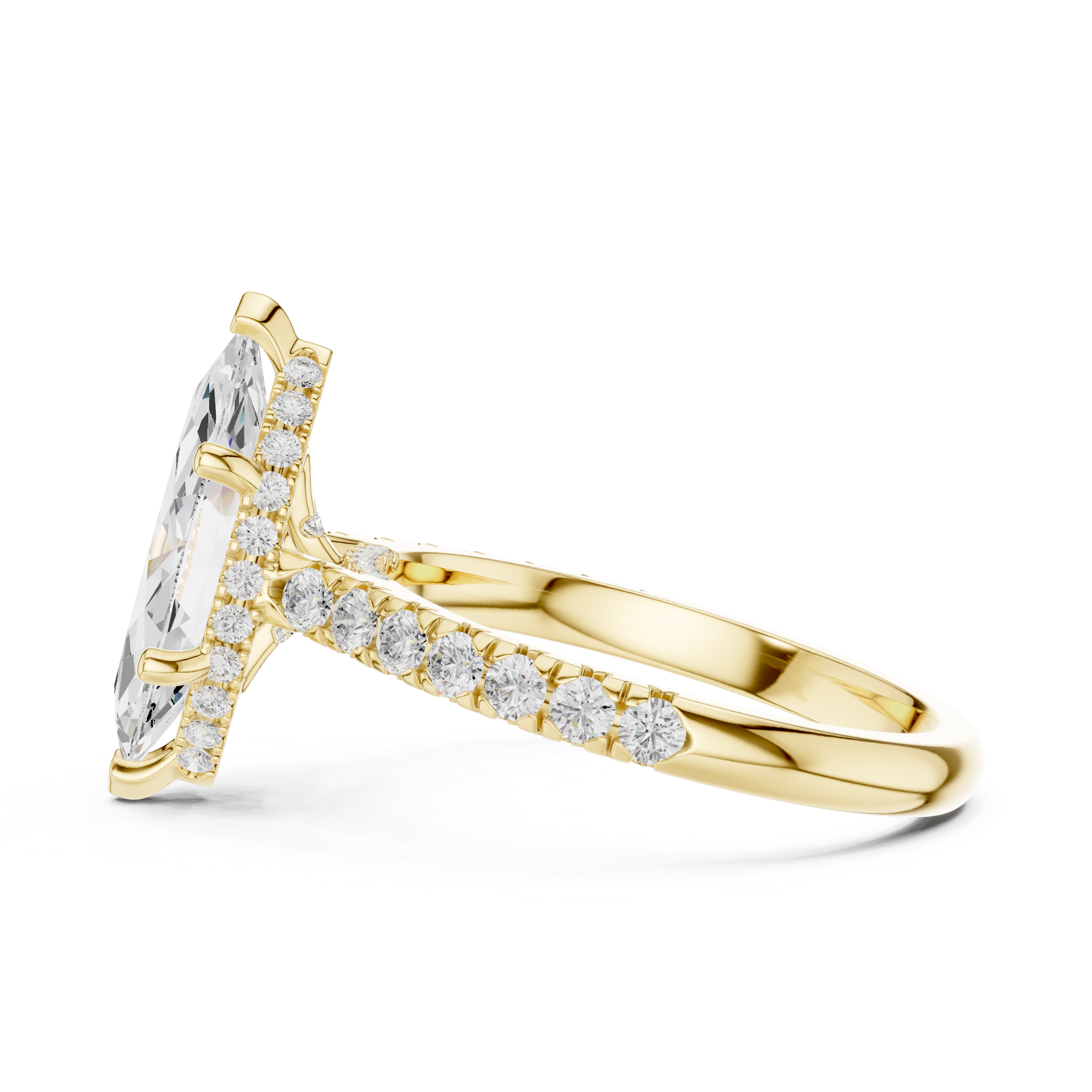 Marquise Cut Hidden Halo Engagement Ring with Pavé Diamond Band